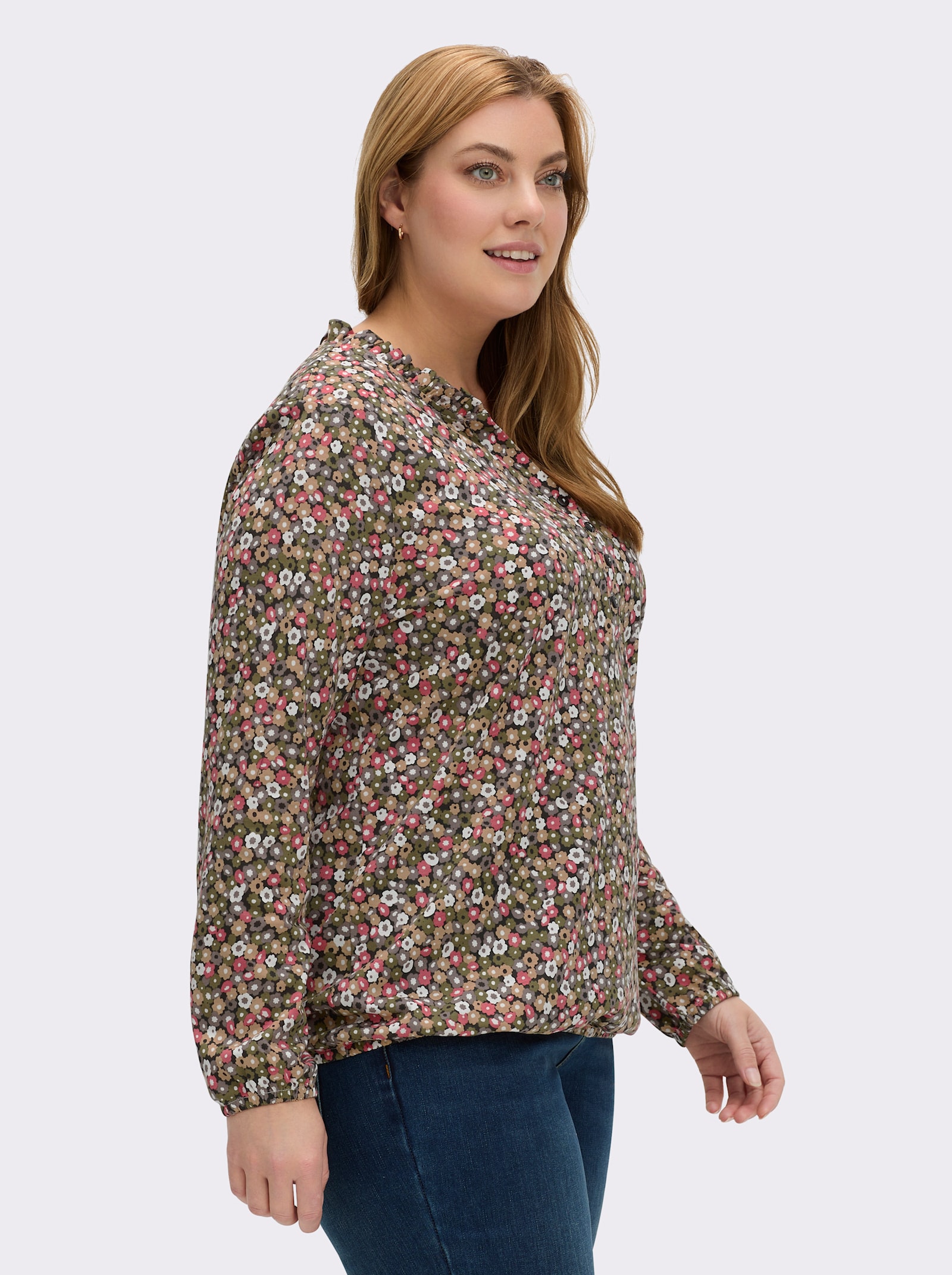 Print-Shirt mit Rüschen - grapefruit-oliv-bedruckt