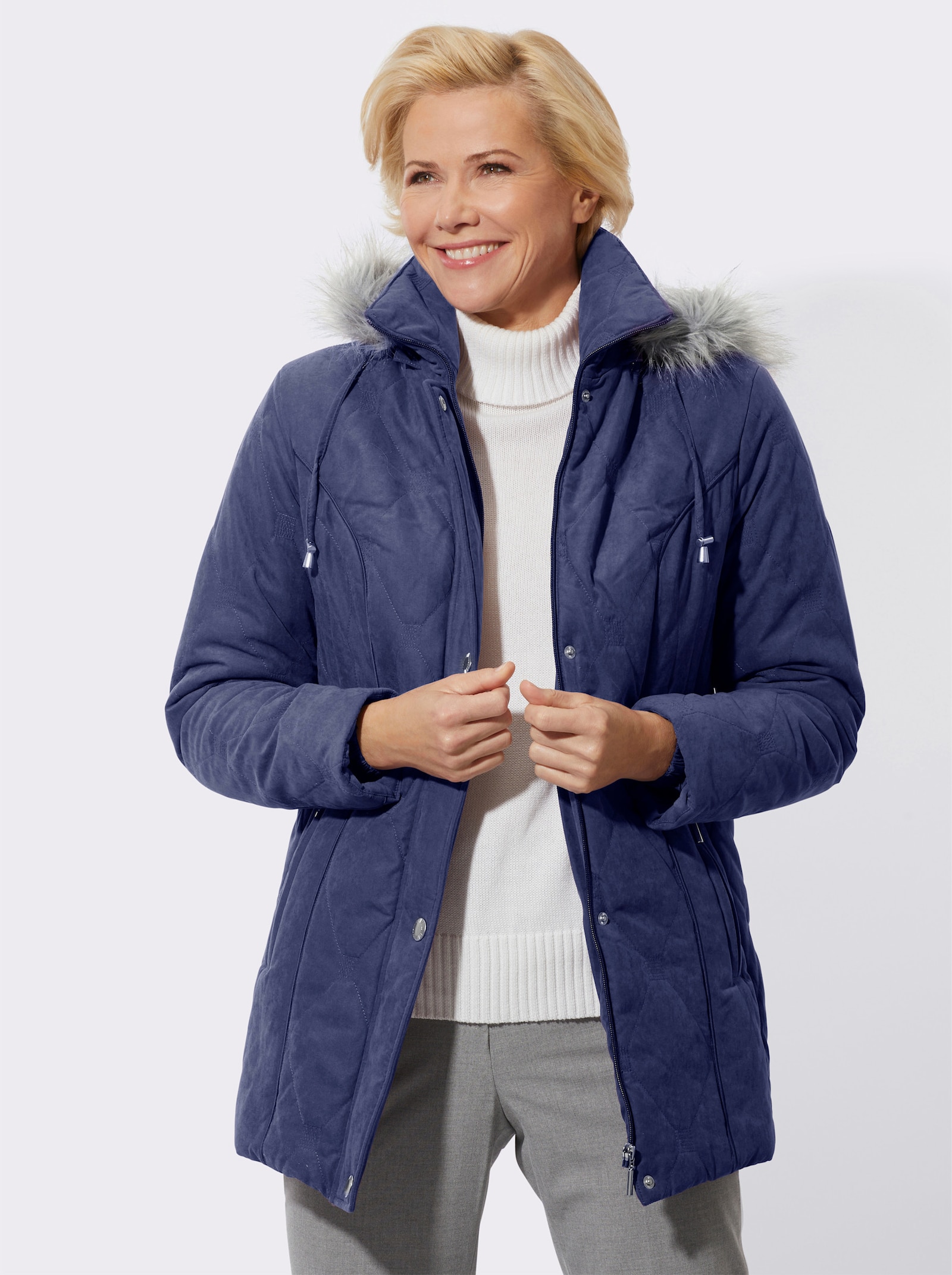 Jack met capuchon van fluweelzacht materiaal - marine