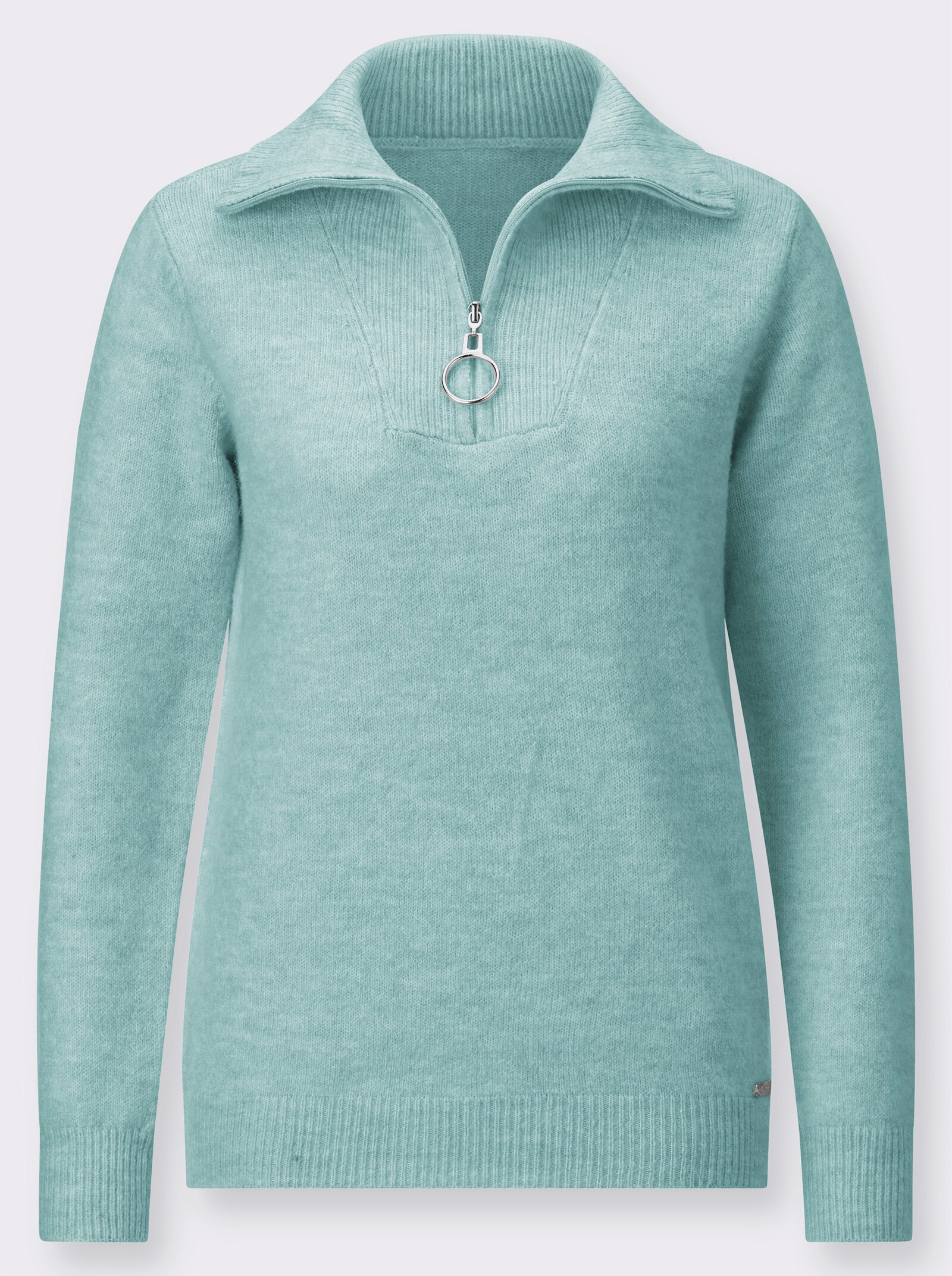 Polopullover mit Reißverschluss - mint-meliert