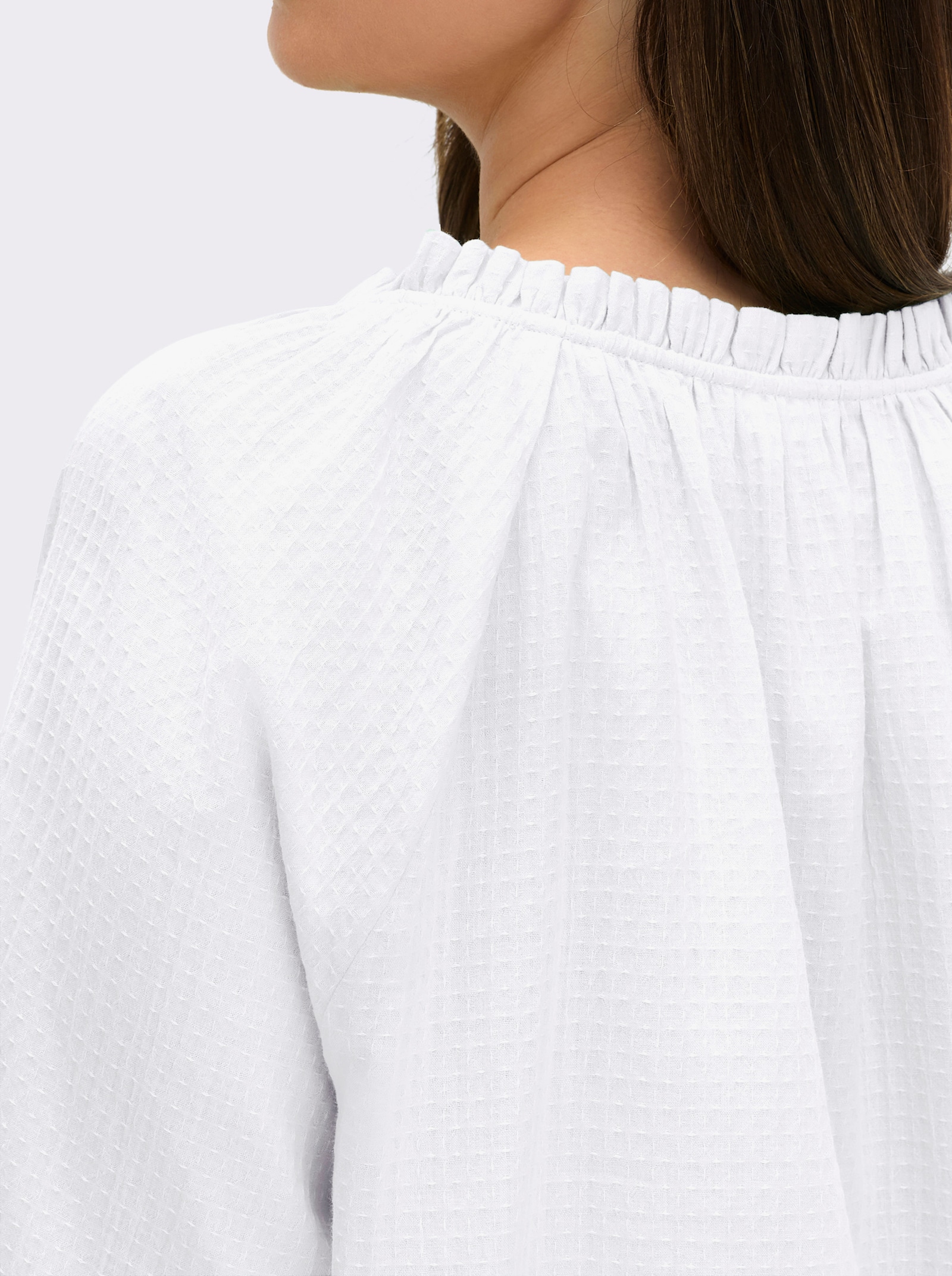 Langarmbluse mit Raffung, strukturiert - ecru
