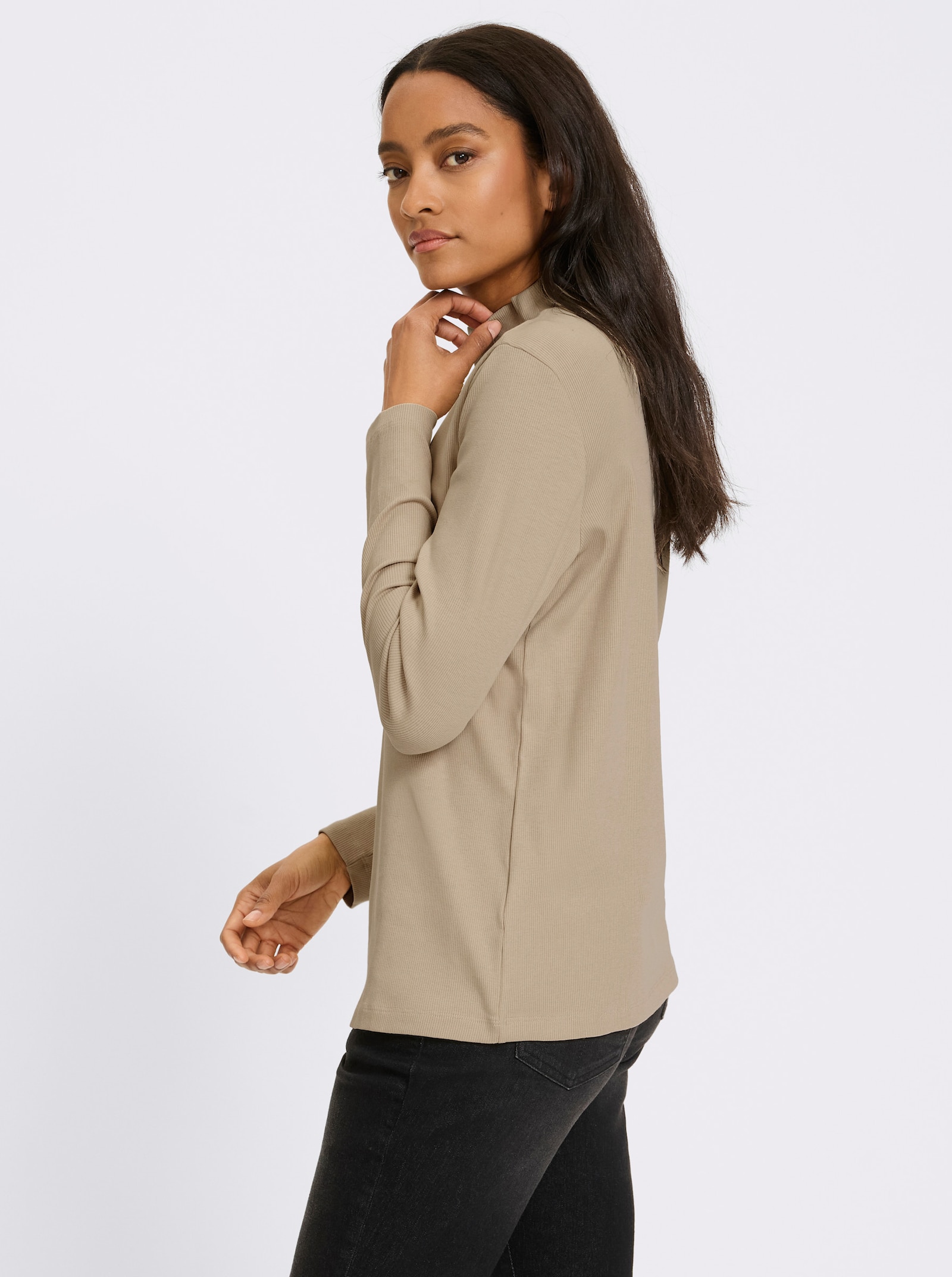 heine Stehkragenshirt in Feinripp-Qualität - beige