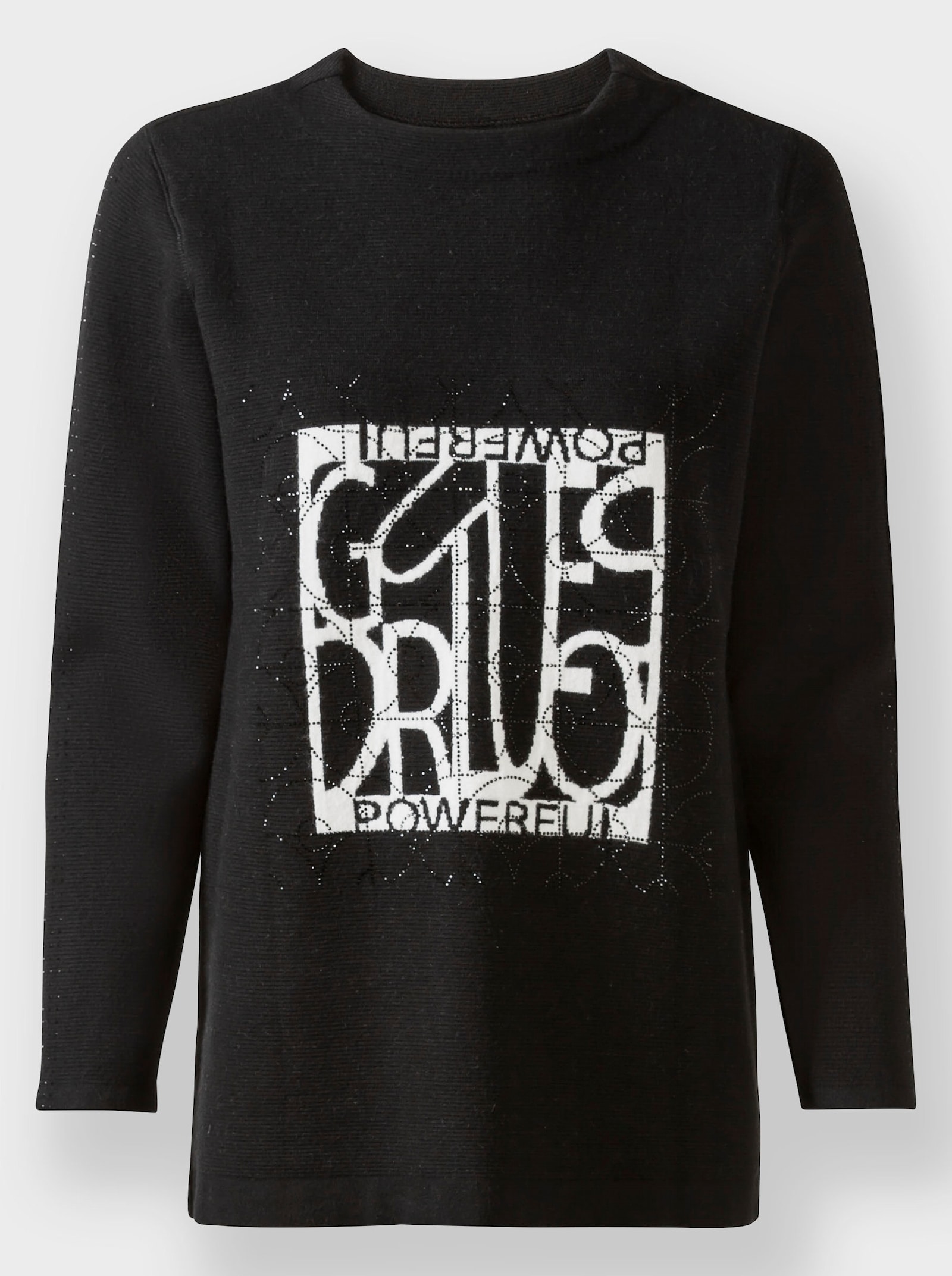 heine Jacquard-Pullover mit Ziersteinchen, weich - schwarz-ecru