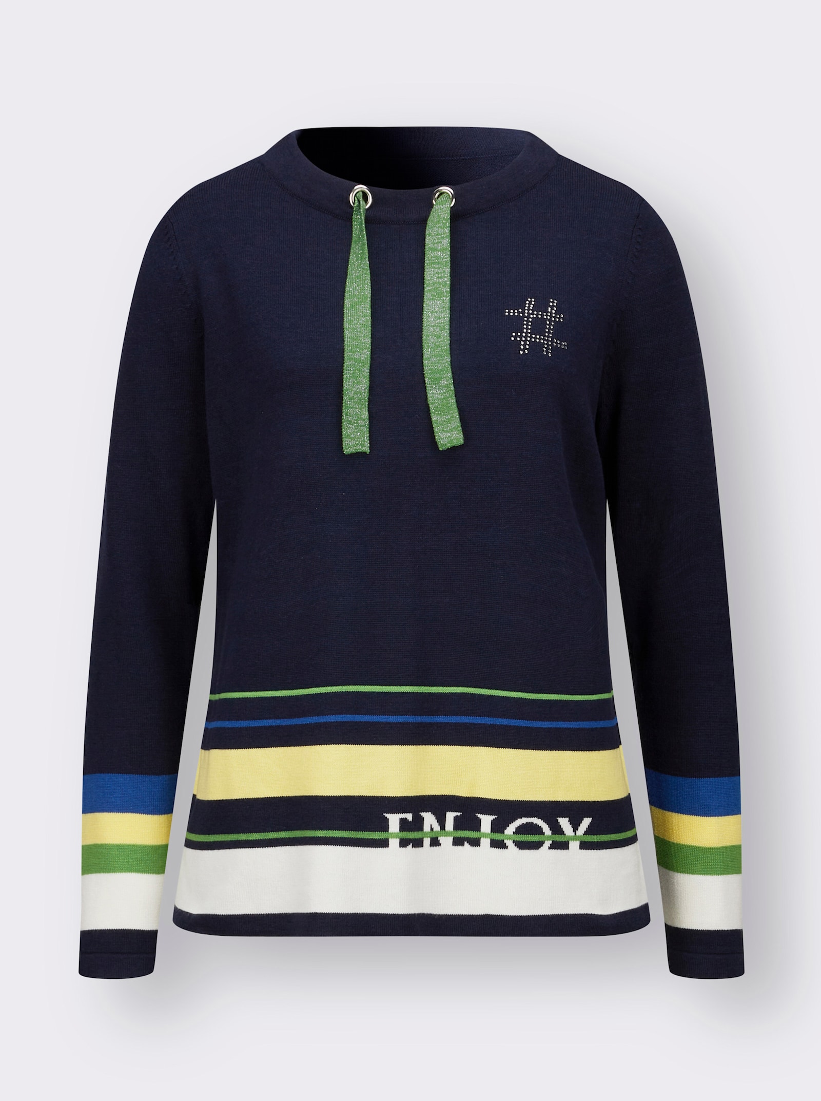 Svetr s dlouhým rukávem s pajetkami - námořnická modrá-jablková-vzor