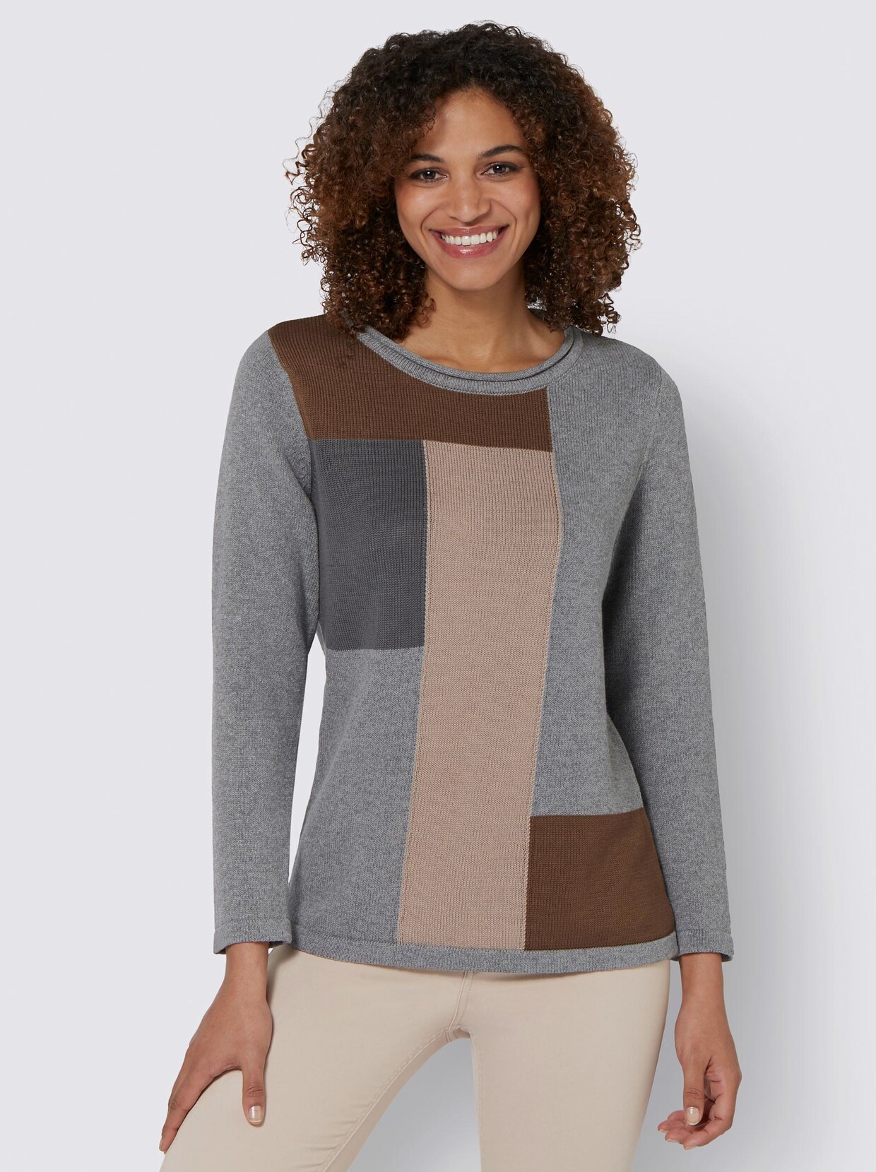 Langarm-Pullover - steingrau-gemustert