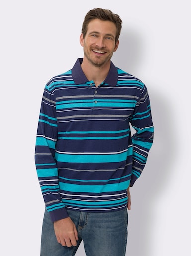 Poloshirt met lange mouwen - marine/turquoise gestreept