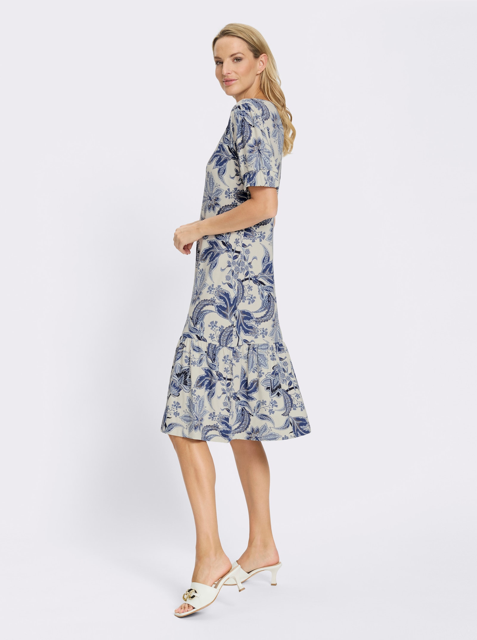 heine Robe imprimée avec manches bouffantes - couleur ivoire-marine imprimé