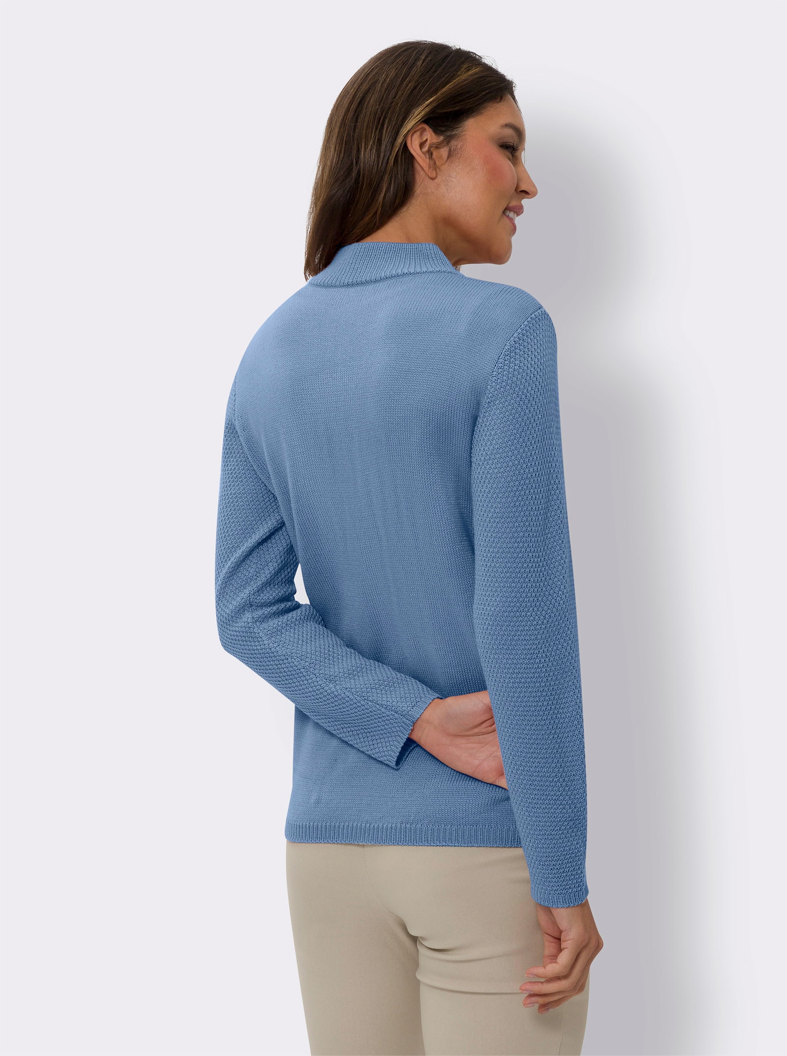 Strickjacke mit Stehkragen, pflegeleicht - bleu