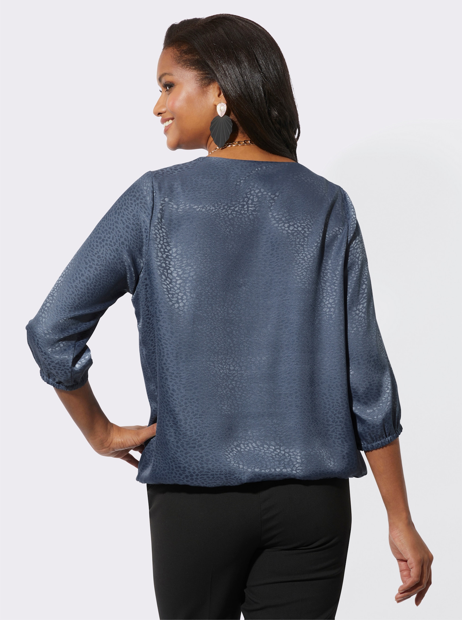 Comfortblouse in jacquarddessin - rookblauw