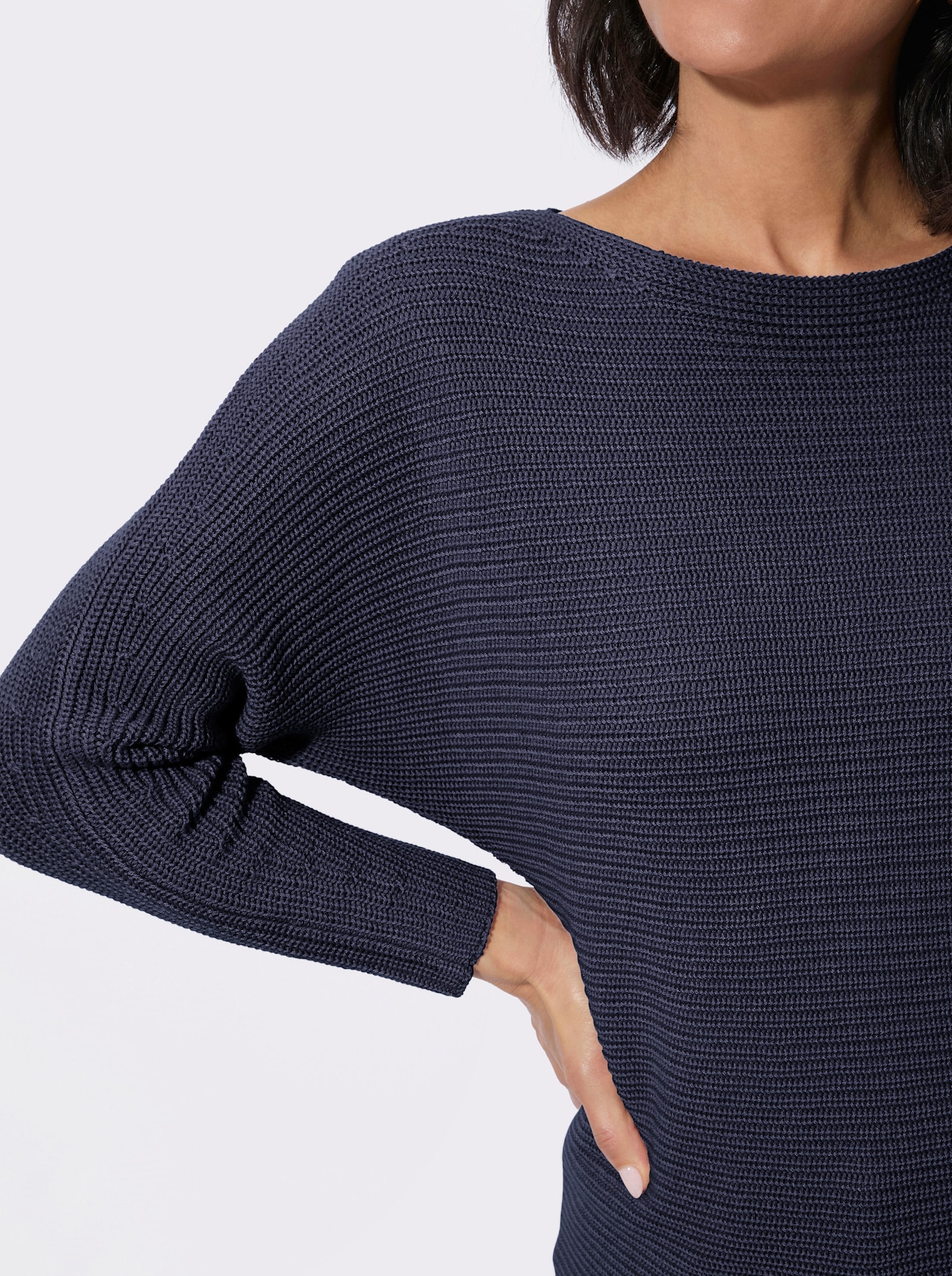 Langarm-Pullover mit U-Boot-Ausschnitt - marine