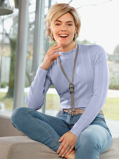 Rippshirt mit Stehkragen - hellblau
