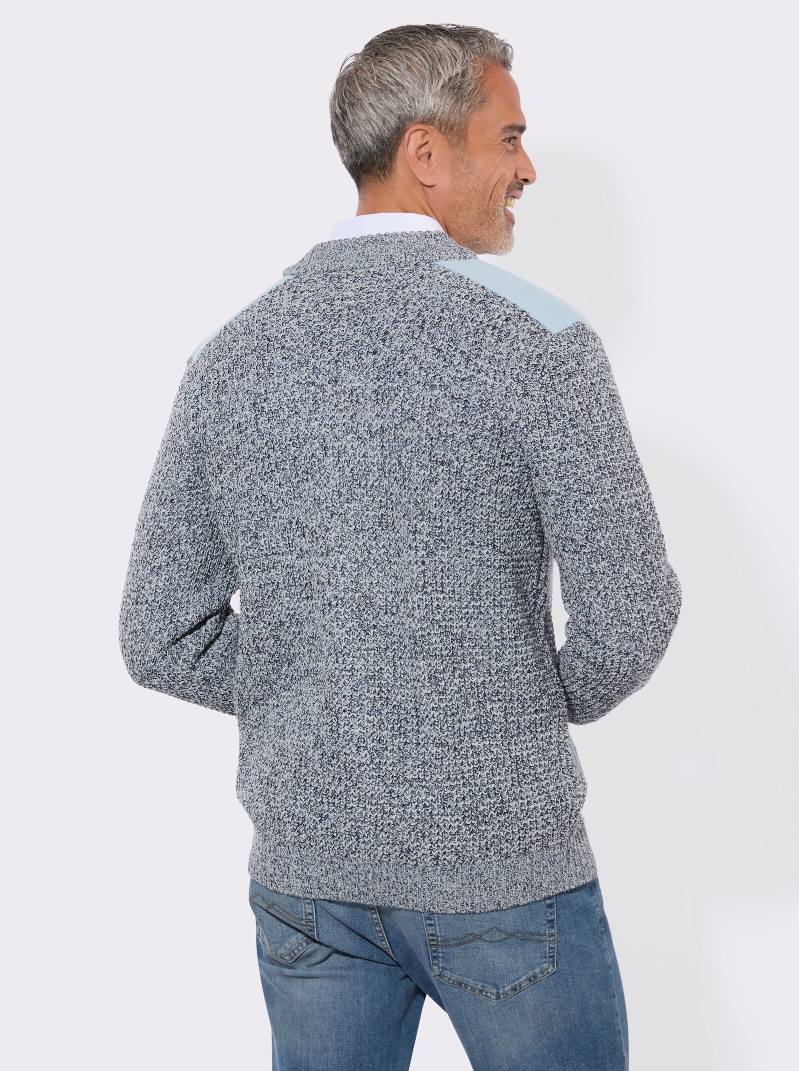 Strickjacke aus Melange-Strick - marine-meliert