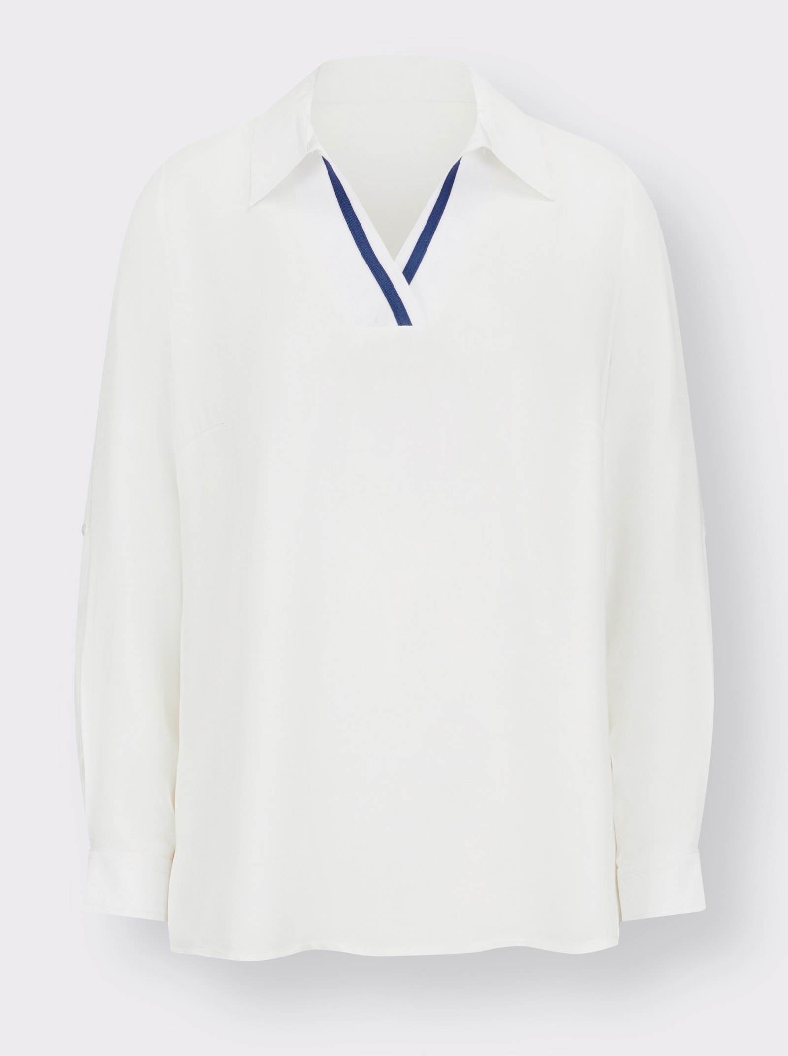 Comfortblouse met contrastaccenten - ecru/koningsblauw