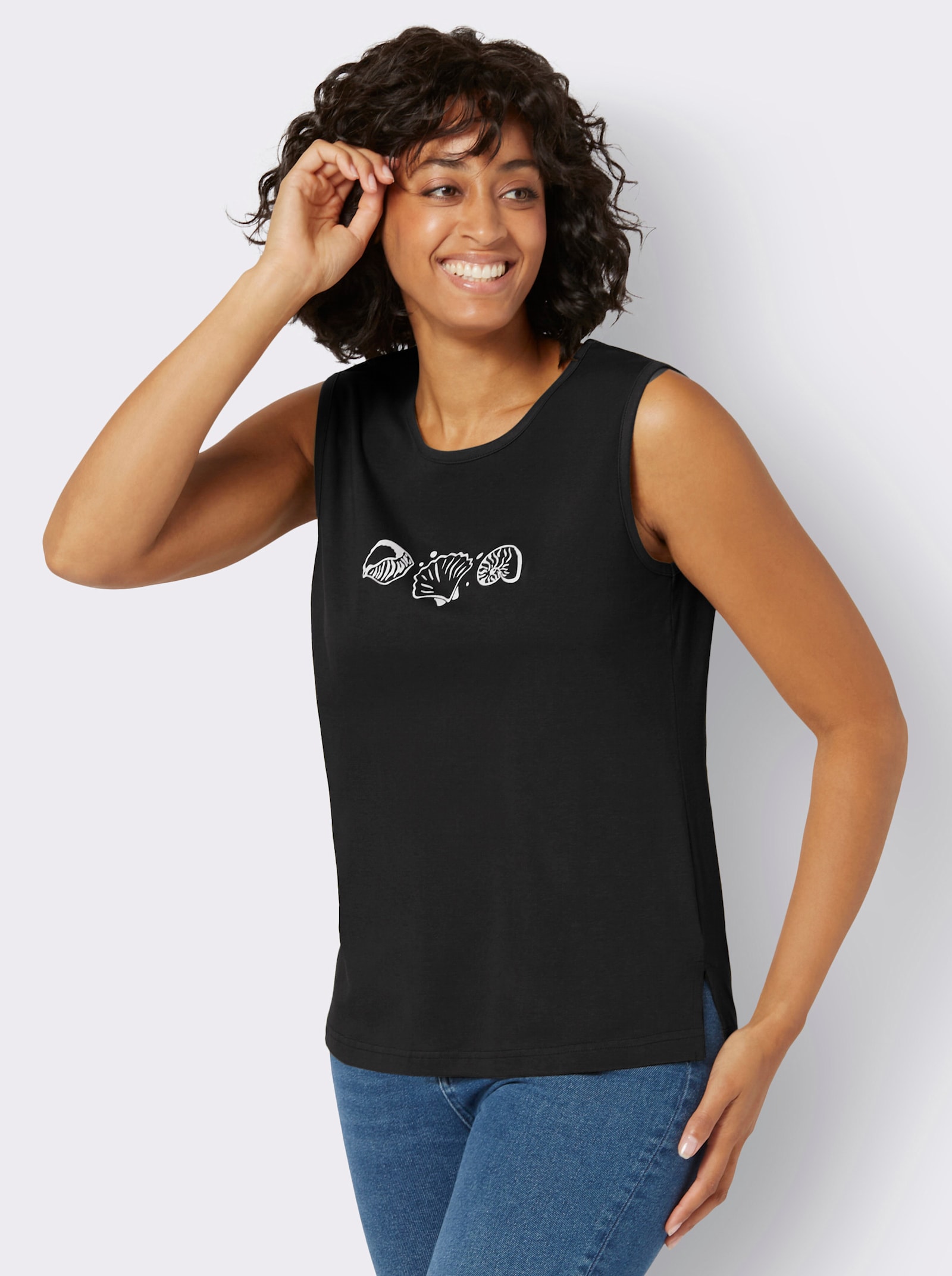 Shirttop met zijsplitten - zwart