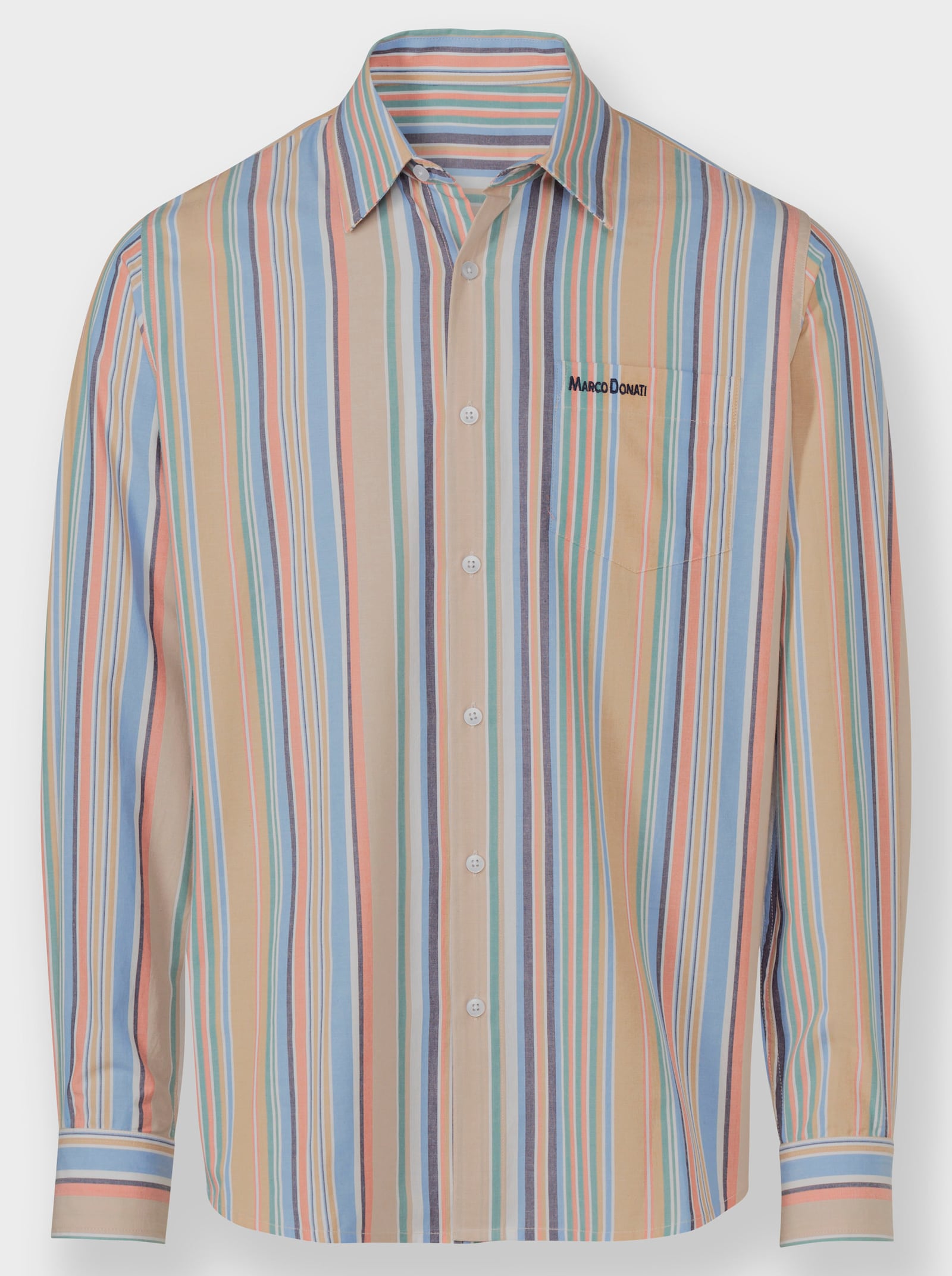 Marco Donati Langarmhemd mit Streifen-Muster, garngefärbt - camel-beige-gestreift