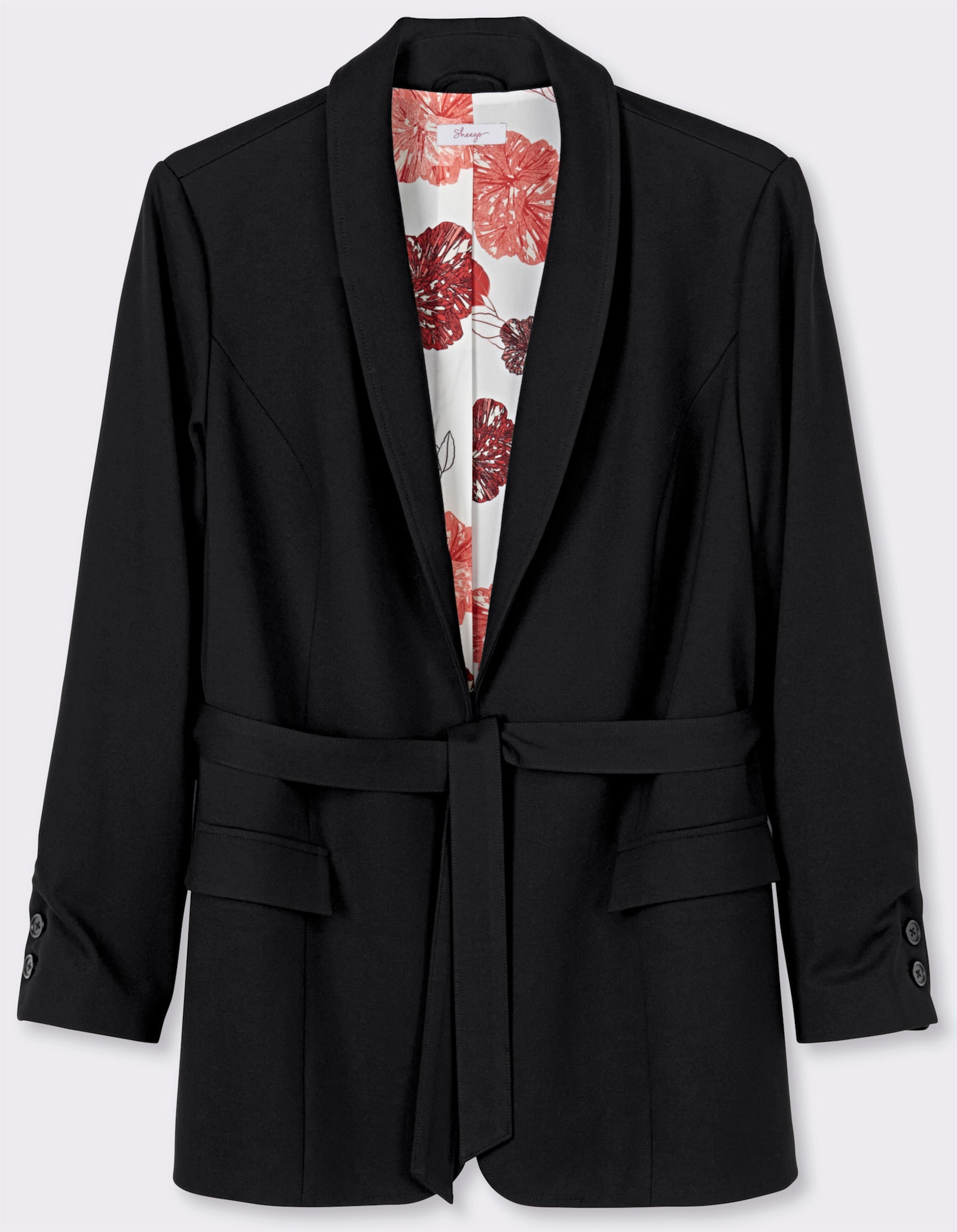 sheego Shirtblazer mit Bindegürtel - schwarz