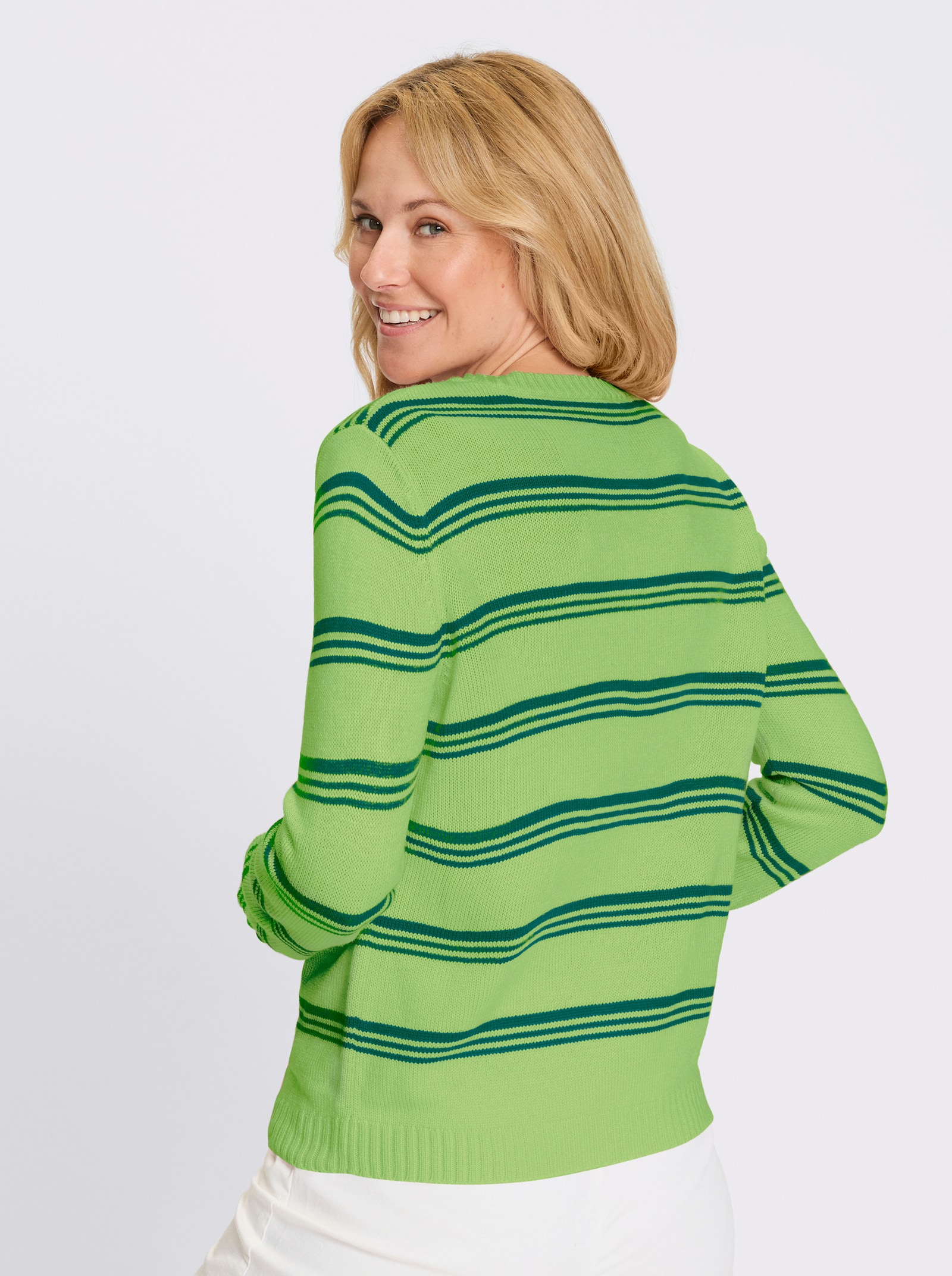 Rundhalspullover im Ringel-Dessin - reseda-grün-geringelt