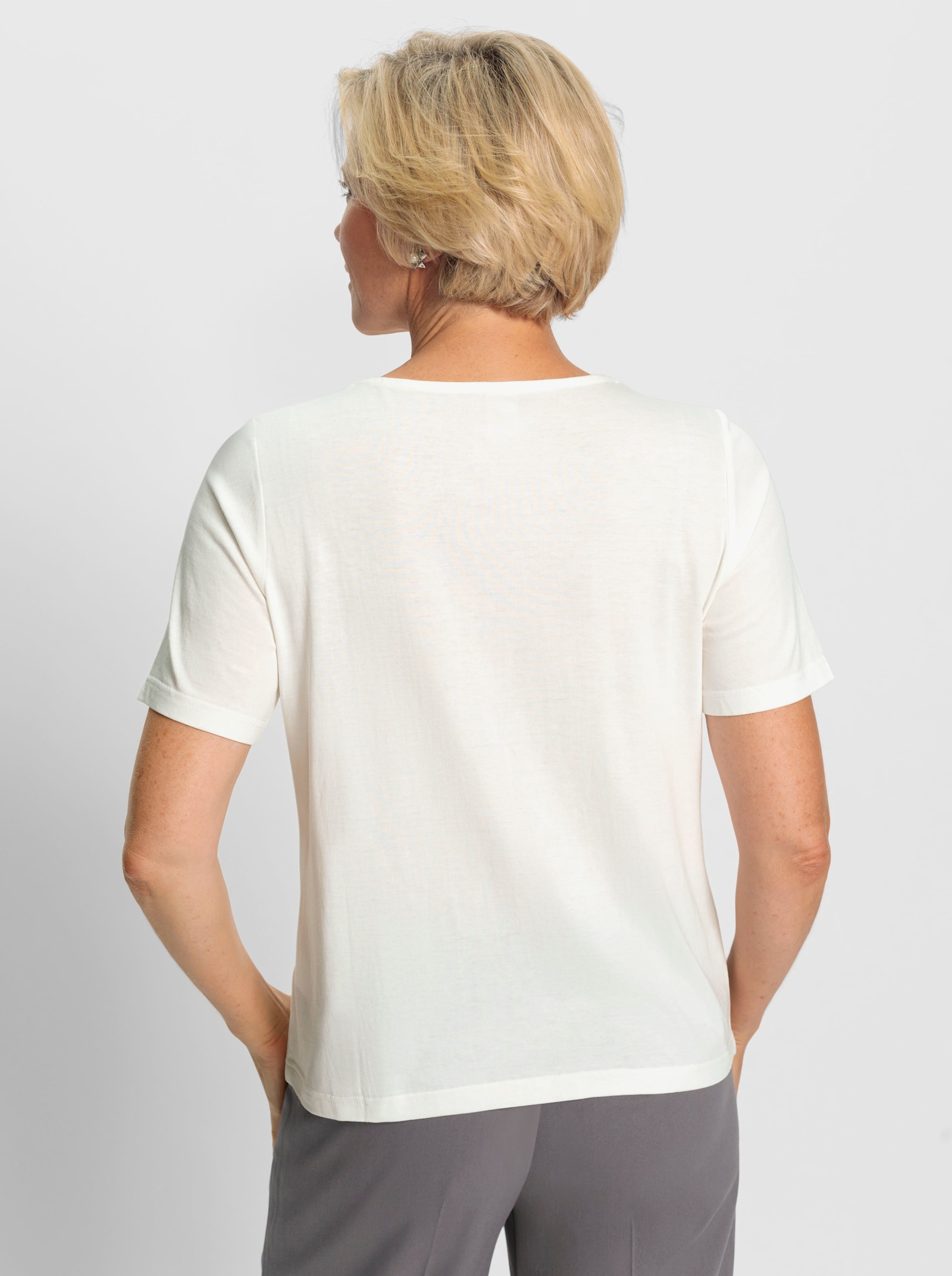 Shirt met ronde hals en bloemenborduursel - ecru