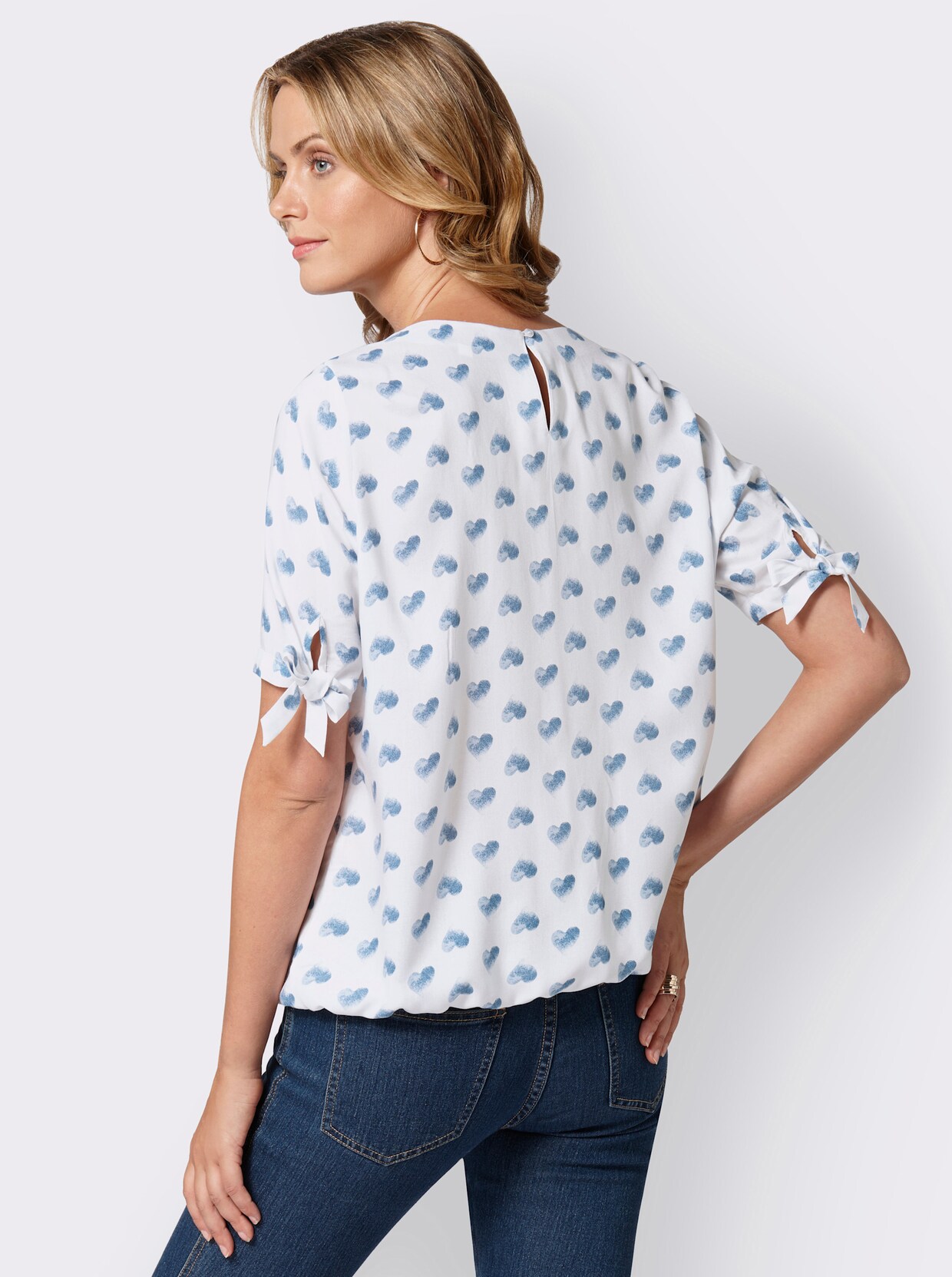 Comfortabele blouse - wit/jeansblauw