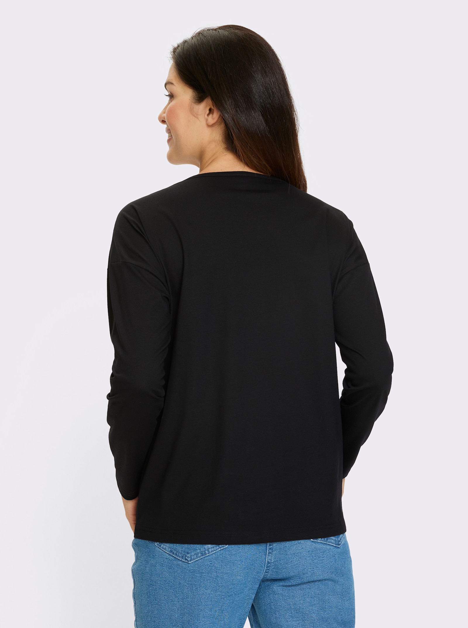 Rundhalsshirt mit Weihnachtsmotiv mit Pailletten - schwarz