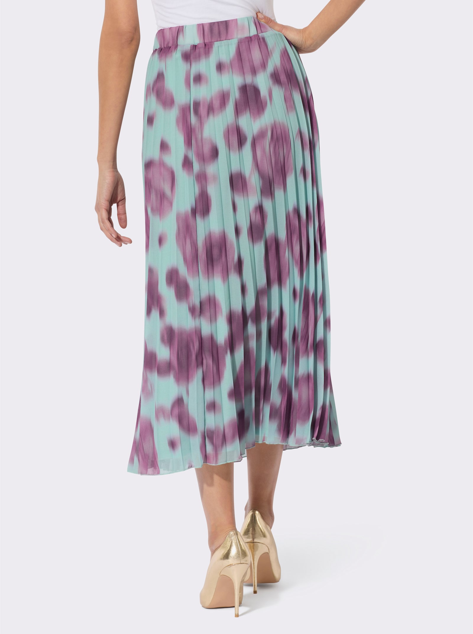 Jupe plissée avec doublure en viscose - menthe-violet imprimé