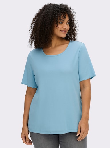 sheego Rippshirt mit Overlocknaht am Ärmel - aqua