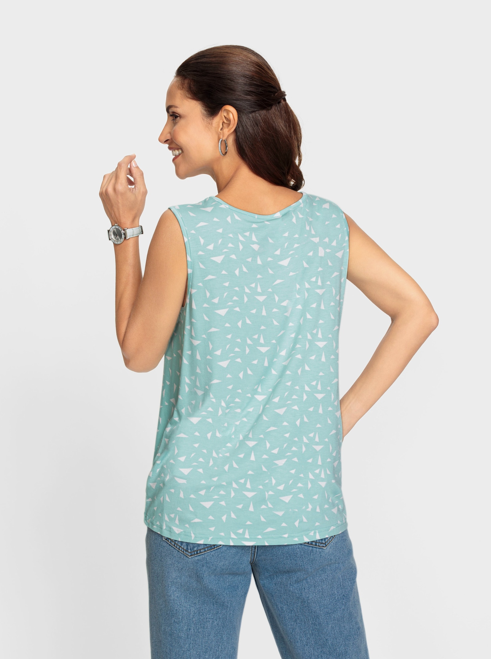 Shirttop mit Rundhals-Ausschnitt - mint-weiss-bedruckt