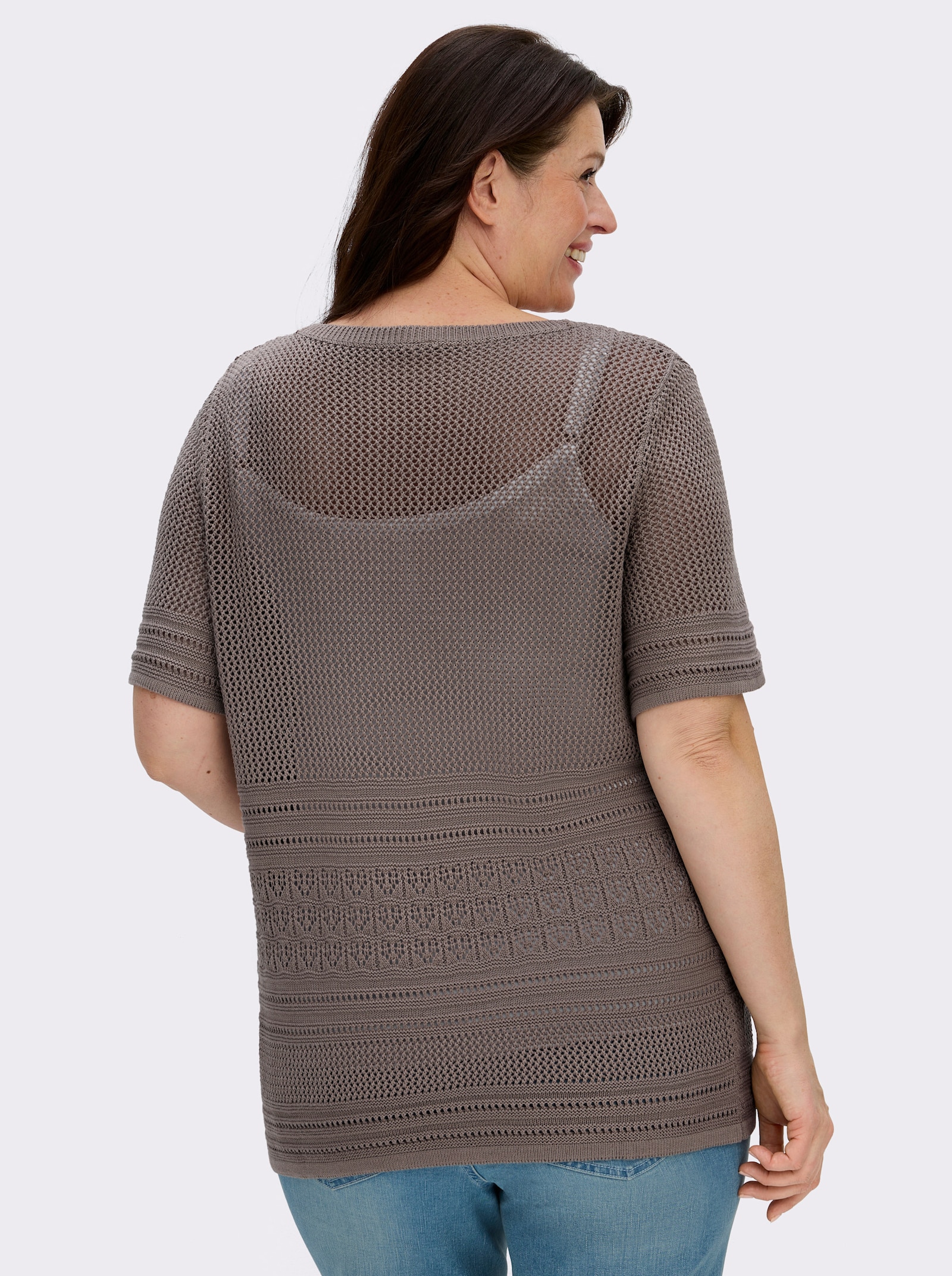 Strickjacke in Ajourstrick - taupe