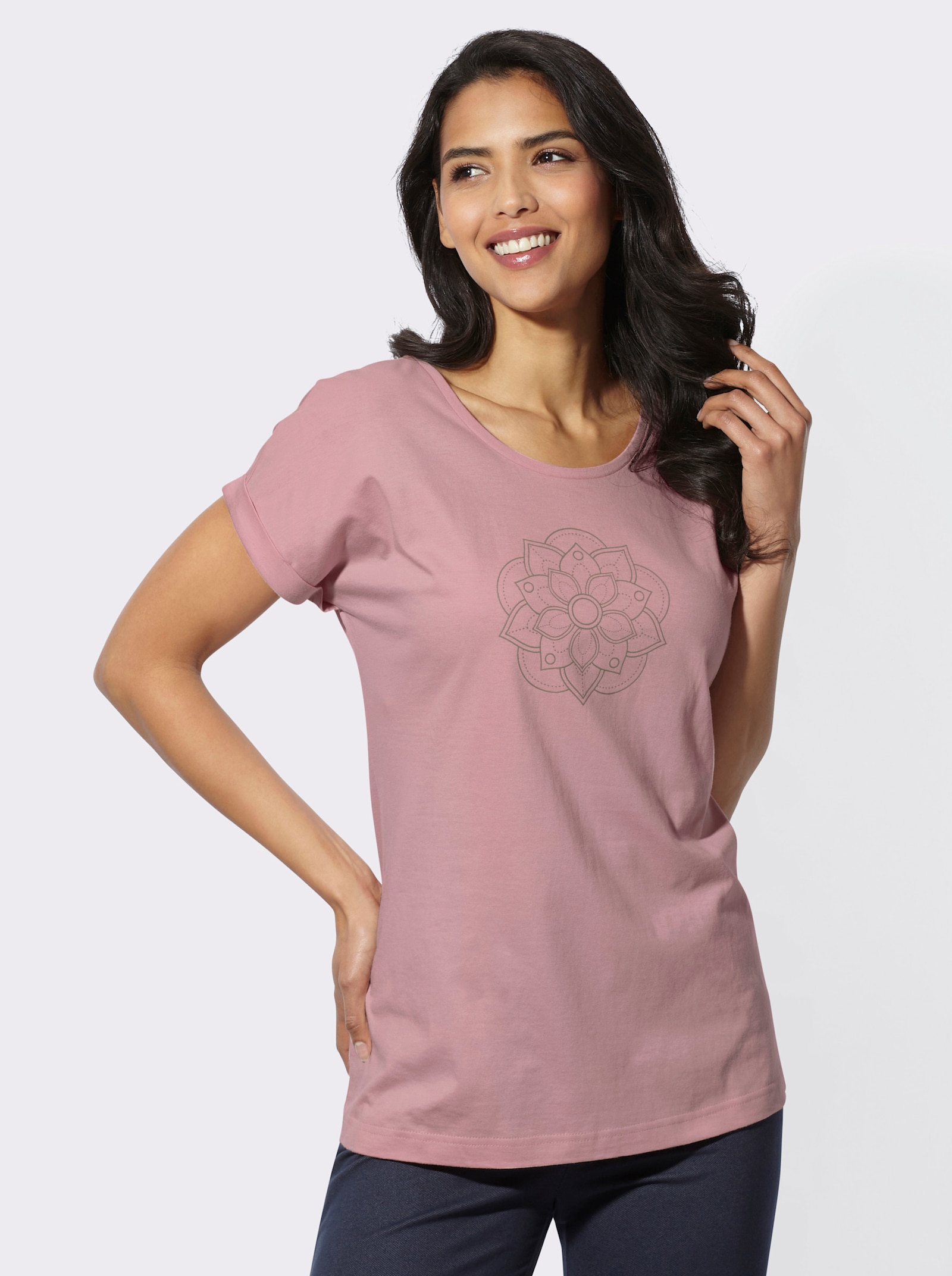 Freizeitshirt mit fixiertem Ärmelaufschlag - hortensie