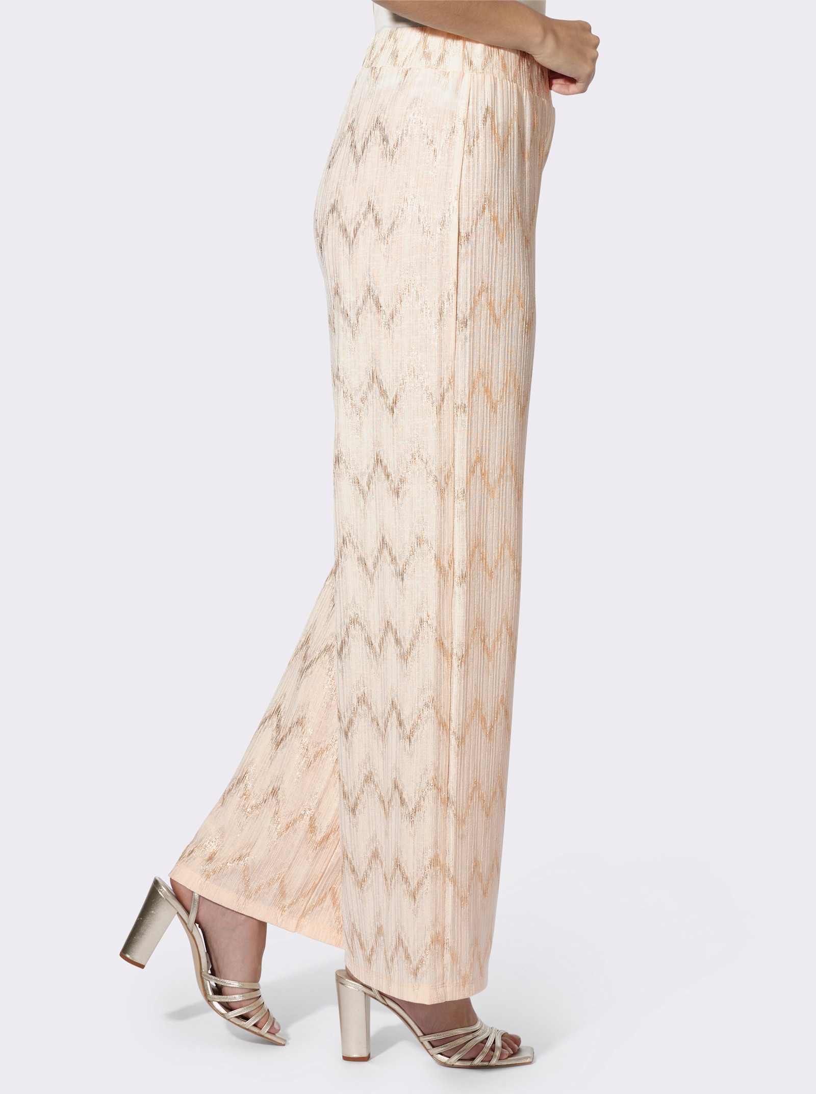 heine Schlupfhose mit glänzendem Zickzack-Muster - champagner-goldfarben-bedruckt