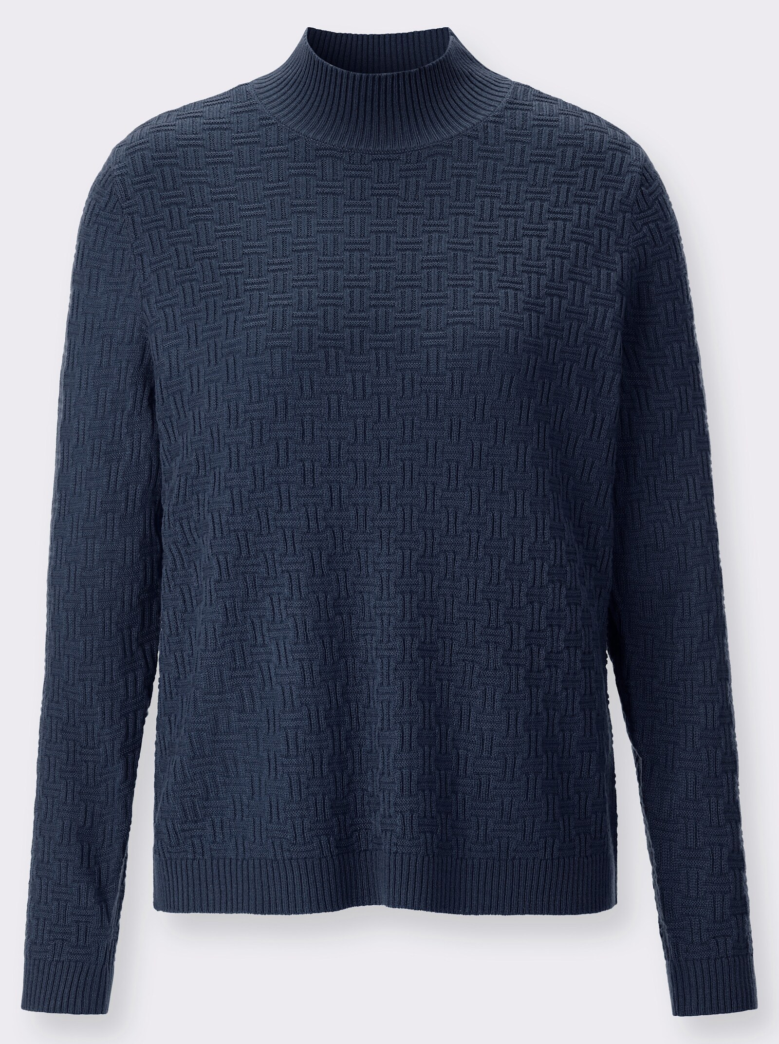 Stehkragenpullover mit Strickmuster - dunkelblau