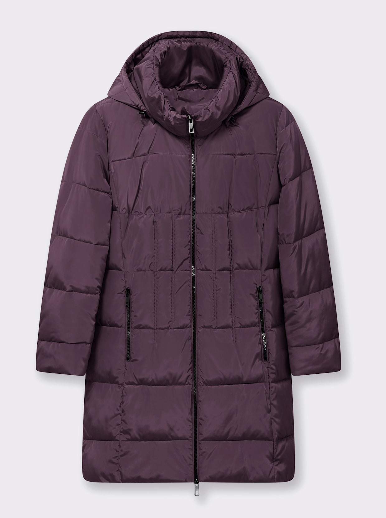 Steppmantel mit Raffung am Stehkragen - aubergine