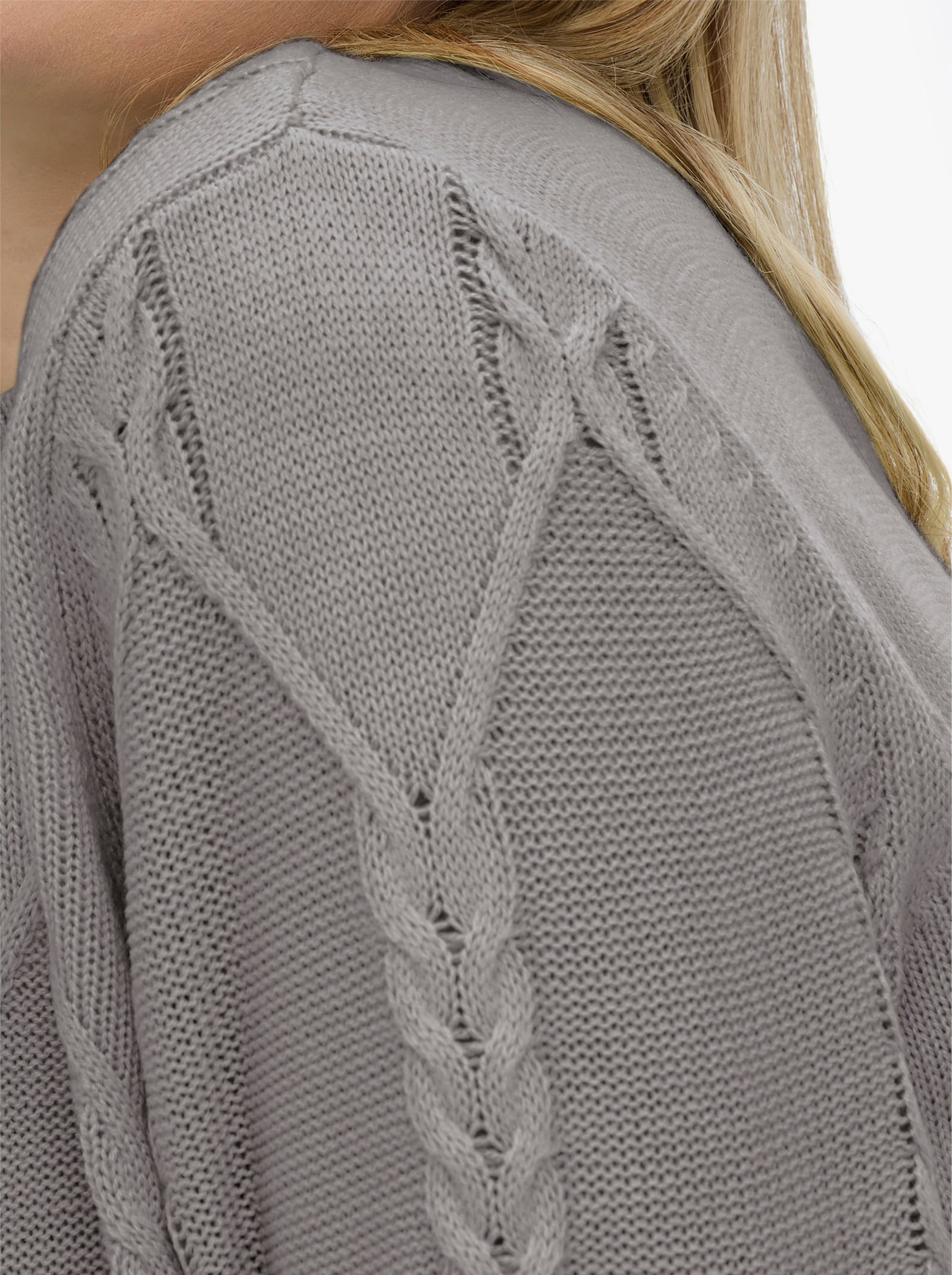 Langarm-Pullover mit Zopfmuster - steingrau