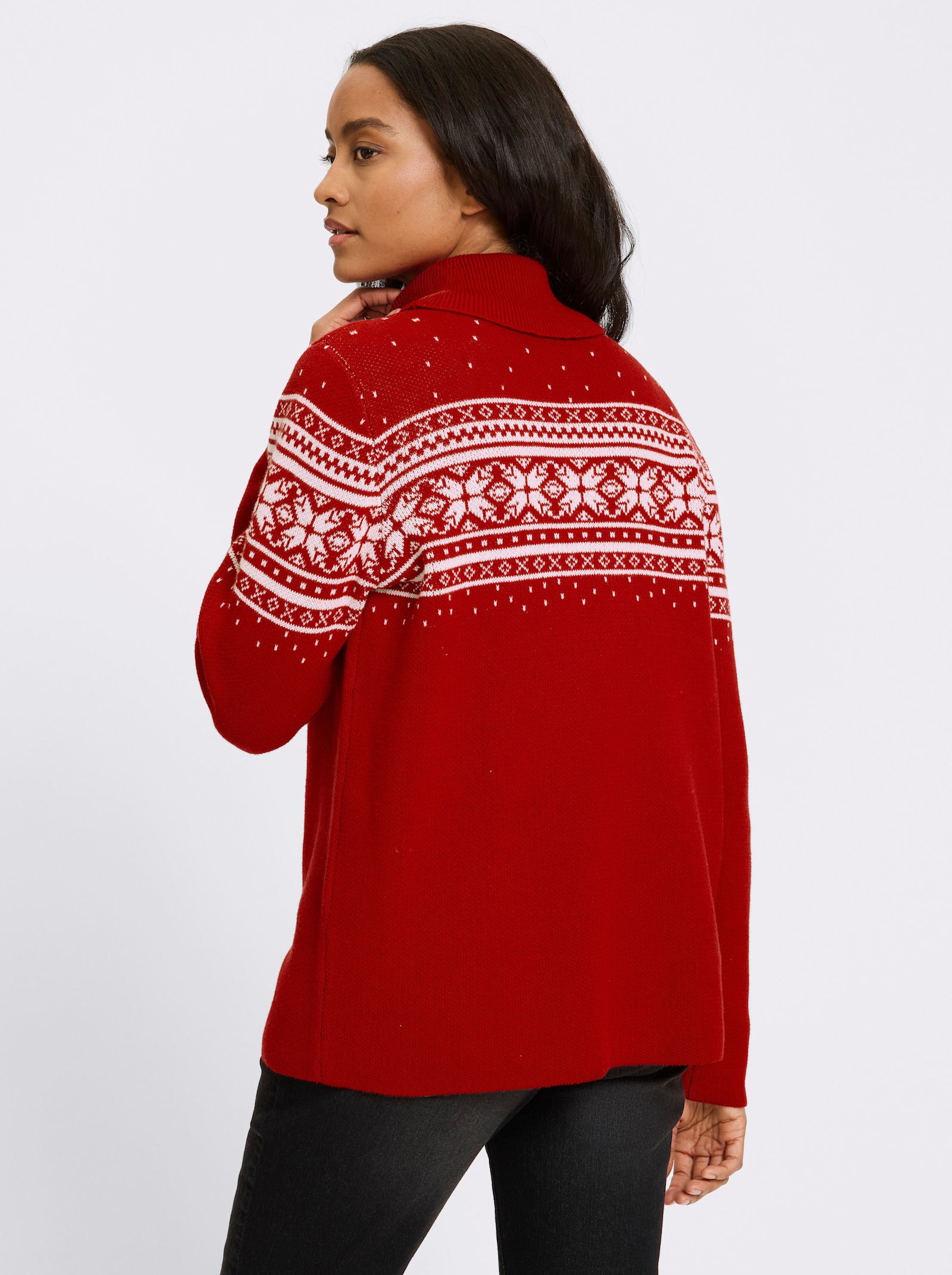 heine Jacquard-Pullover mit Norweger-Muster - rot-ecru-gemustert
