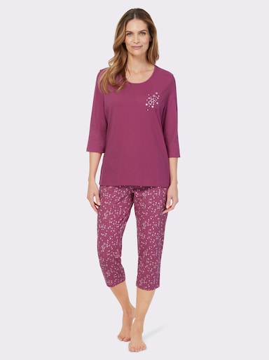 wäschepur Schlafanzüge mit 3/4-Arm und -Hose - mittelblau-ecru + erika-ecru