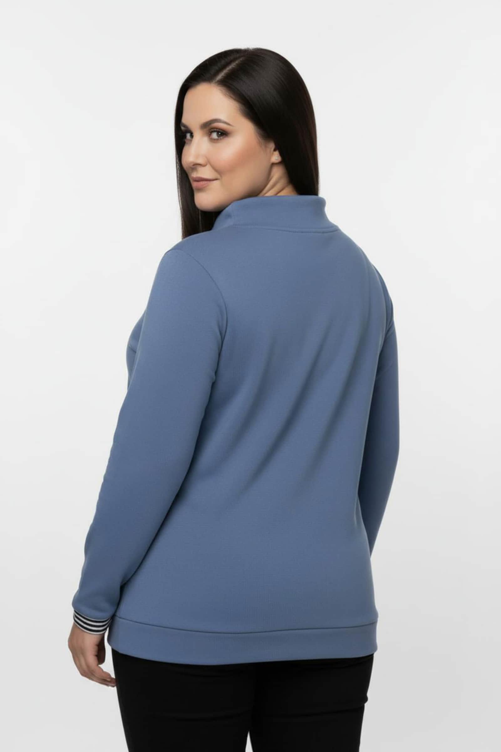 Sweatshirt mit gestreiftem Bindeband - mittelblau