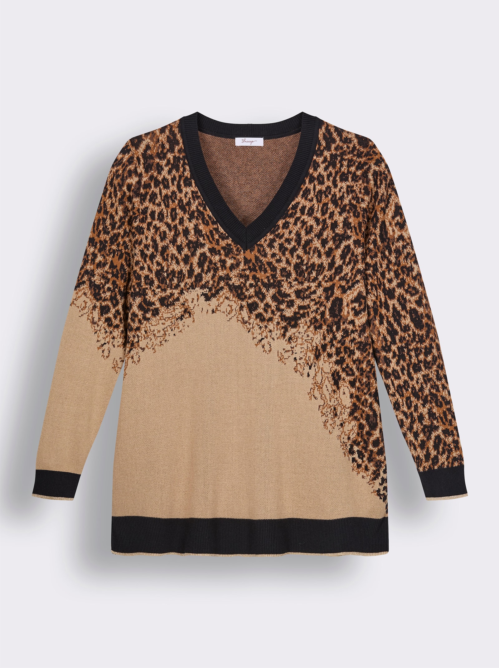 sheego Pullover met jacquard, versierd met glitterstrepen - choco/cognac gedessineerd