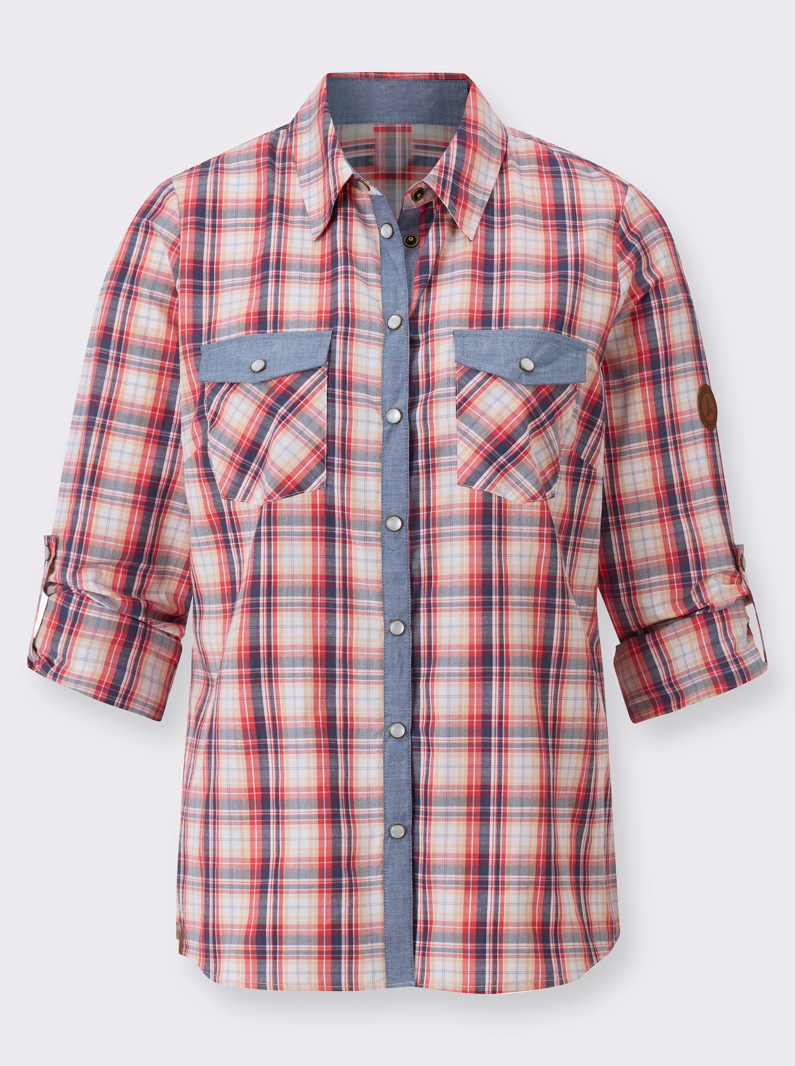 Karobluse mit aufgesetzten Brusttaschen - hummer-weiß-kariert