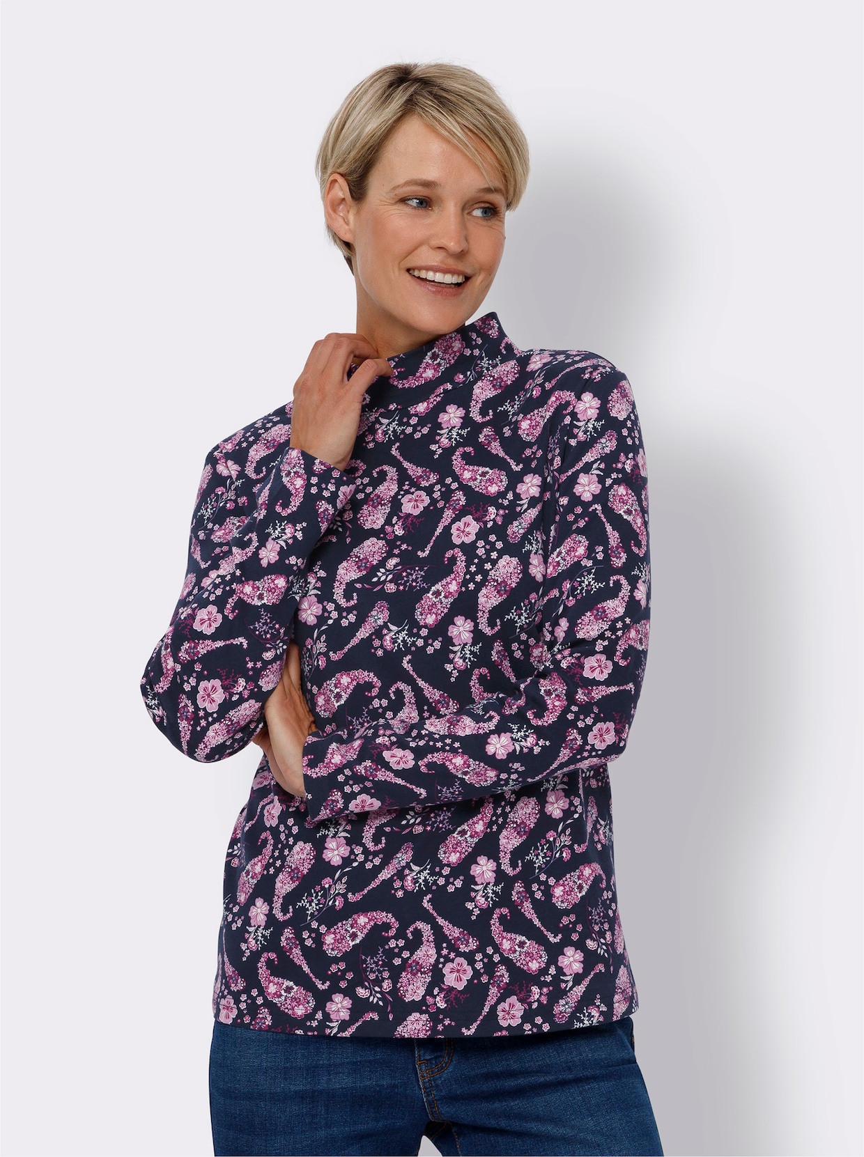 Sweatshirt - marin-orkidé-med tryck