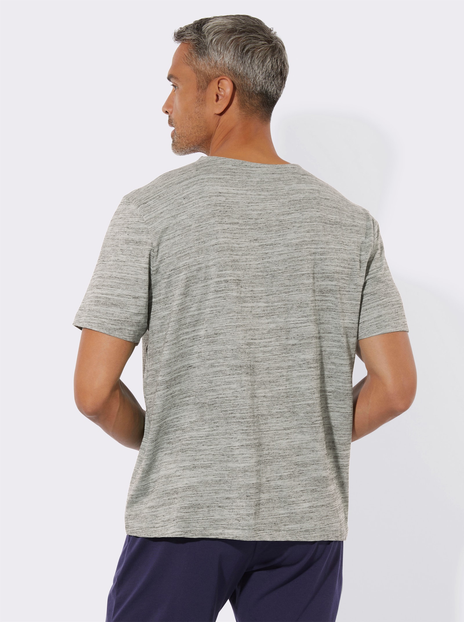 Schlafanzugshirt mit Brusttasche - hellgrau-meliert