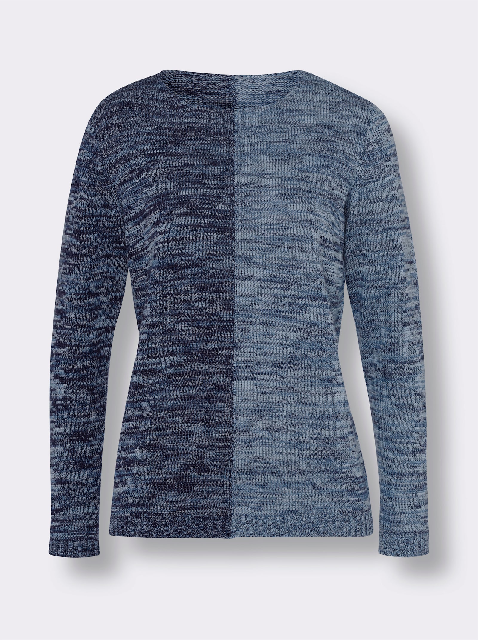 Langarm-Pullover im 2-farbigen Melange-Strick - marine-eisblau-meliert