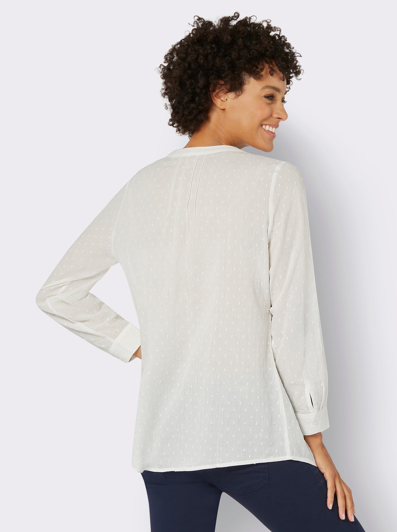 Tunika mit Spitzen- und Biesenverzierung - ecru