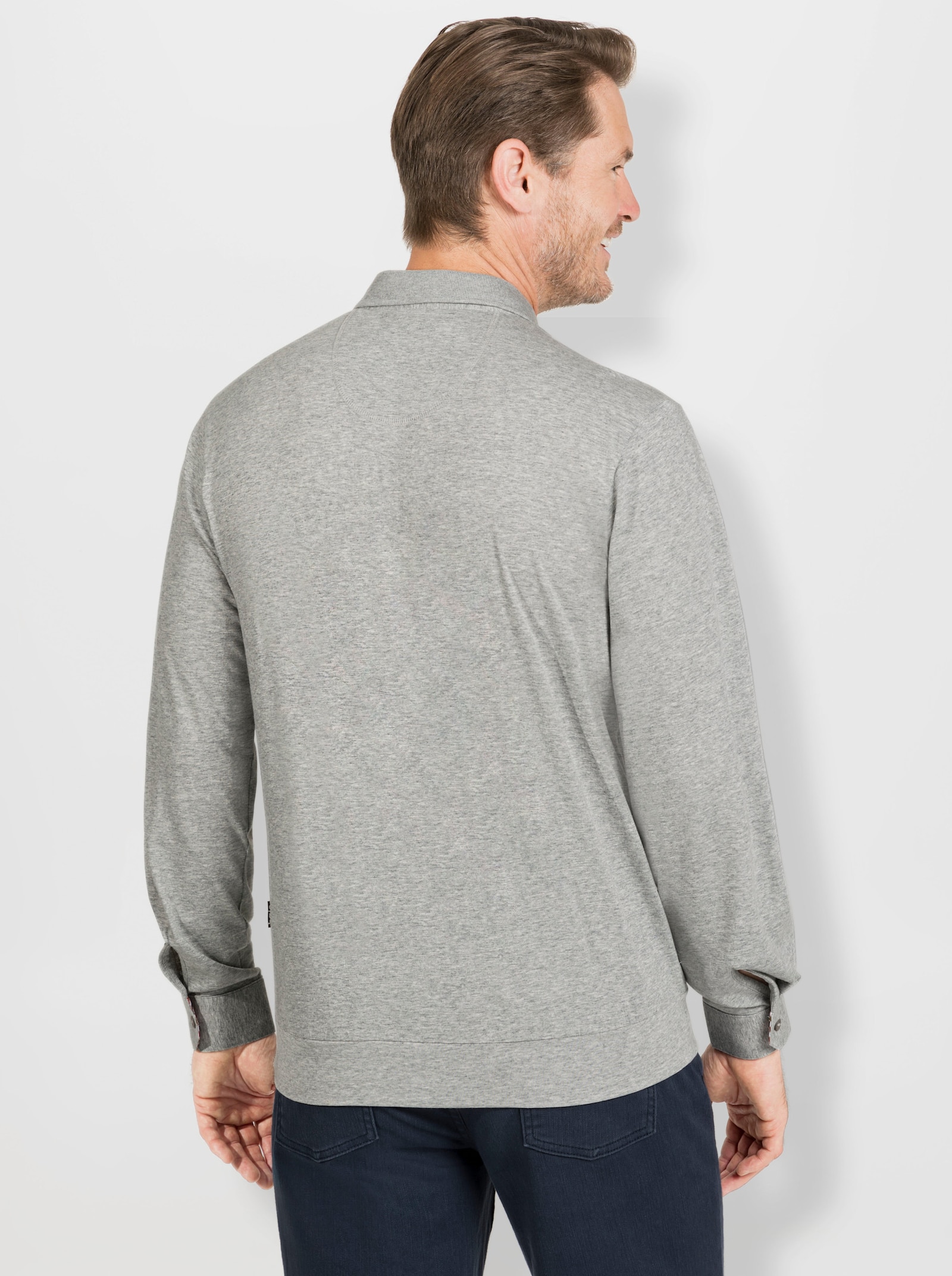 Hajo Langarm-Poloshirt - grau-meliert
