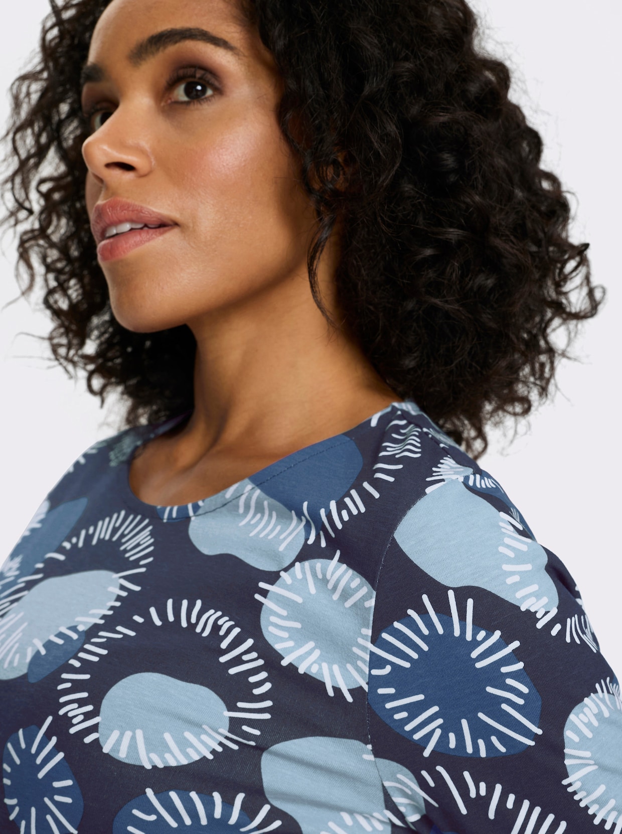 Lang shirt met 3/4-mouwen, katoen - ijsblauw-jeans-blauw-bedrukt