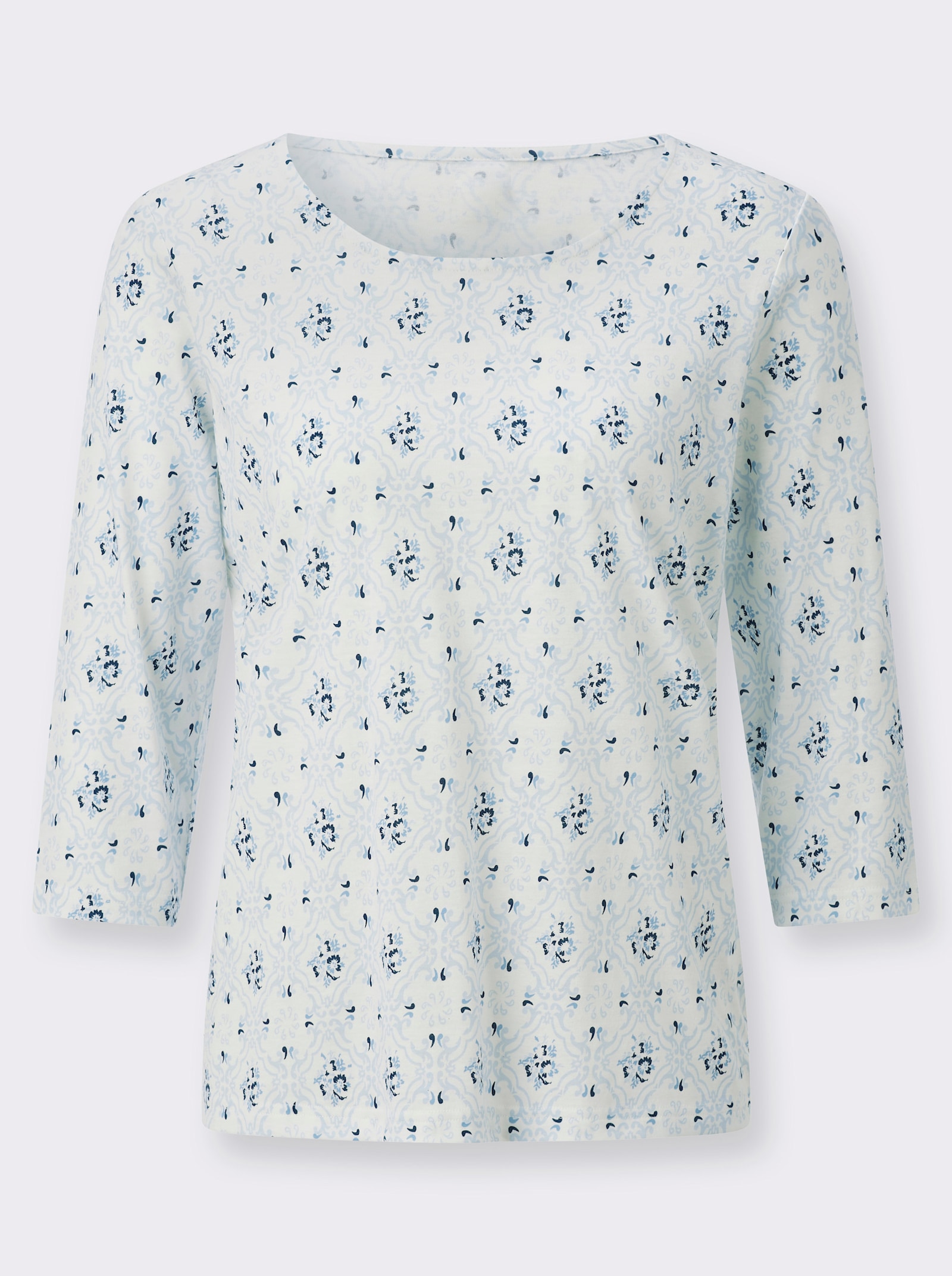 Print-Shirt mit Rundhals-Ausschnitt - ecru-dunkelblau-bedruckt