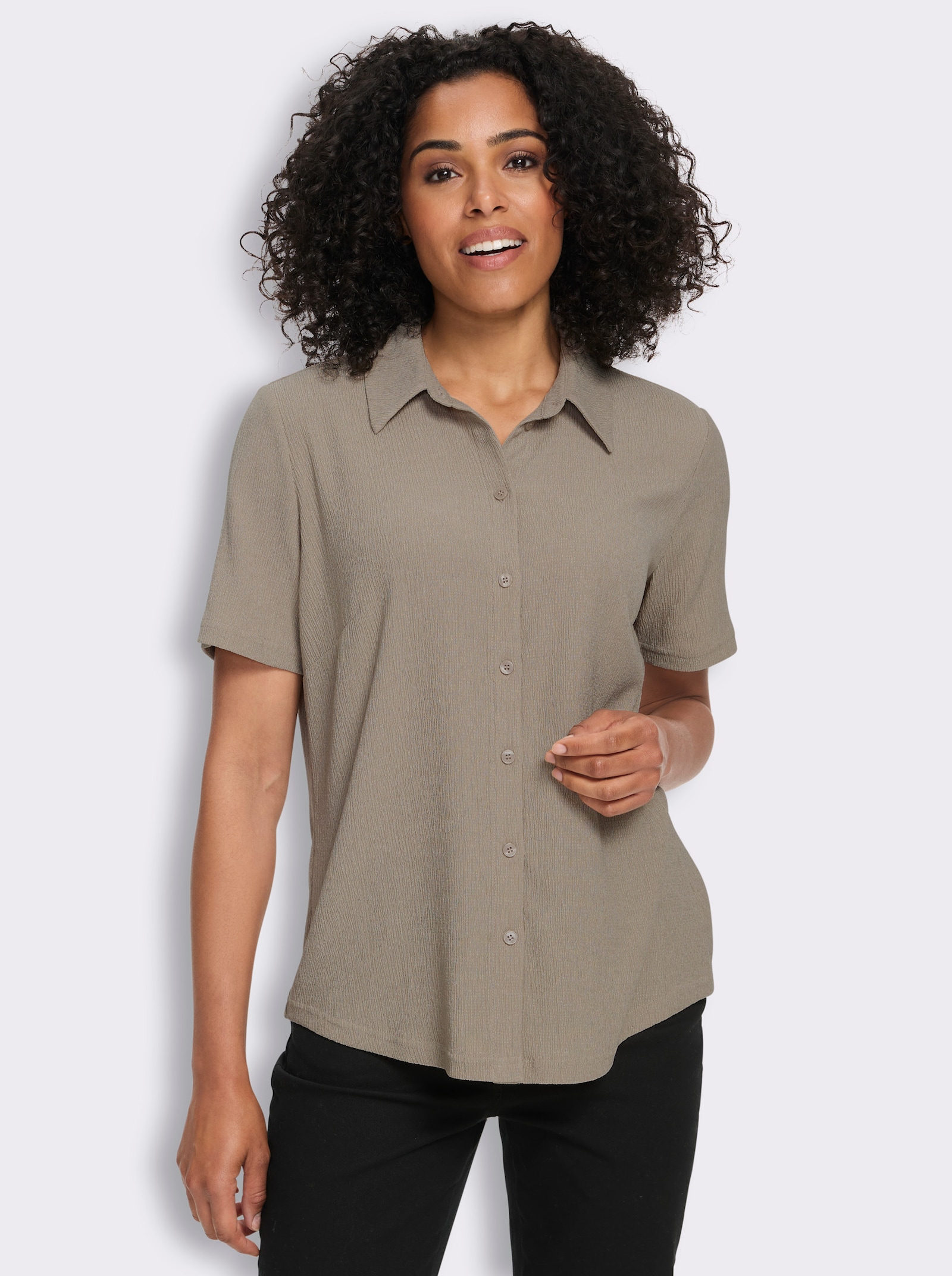 Blouse met plooien en korte mouwen - sesam