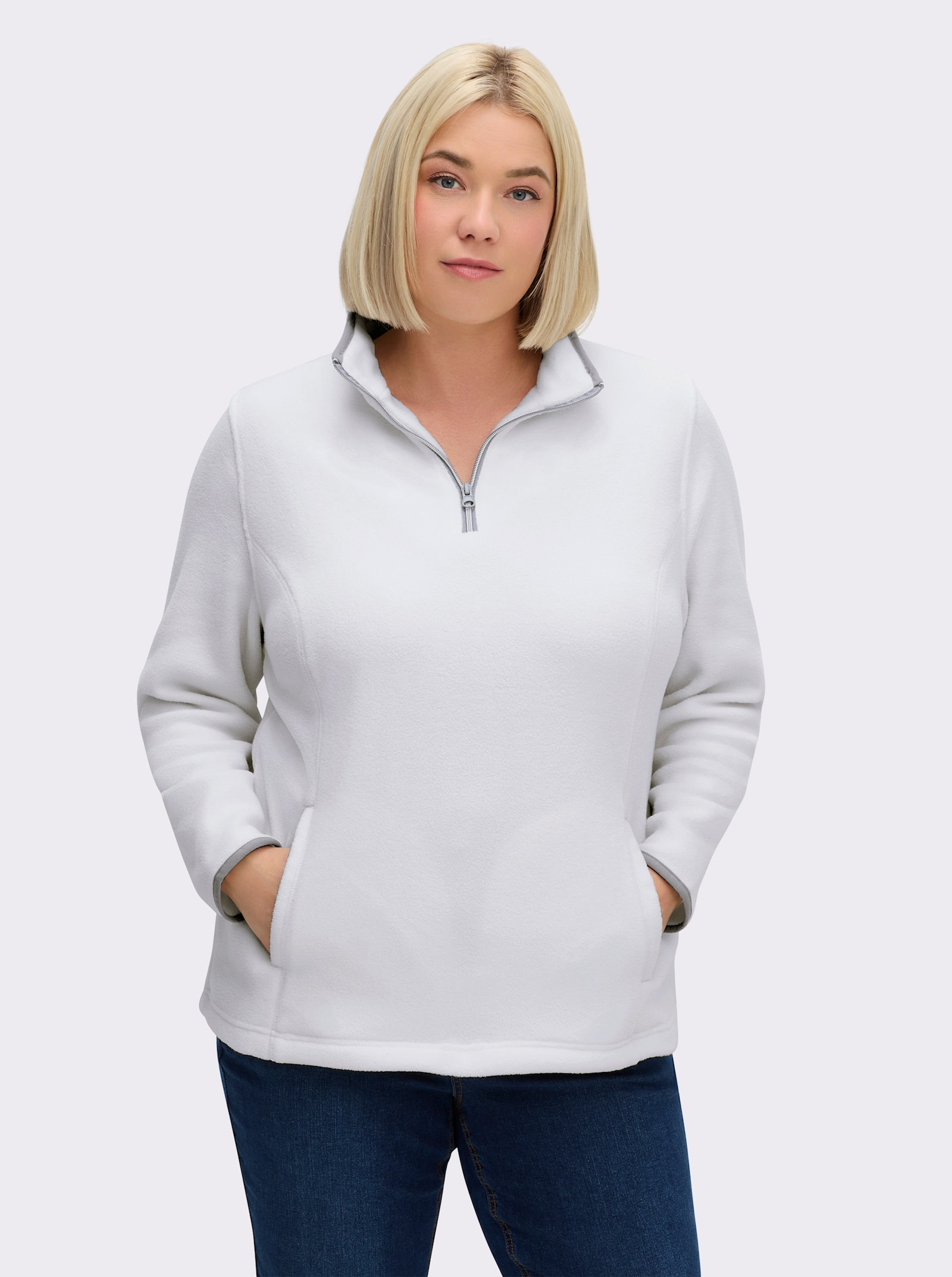 Fleeceshirt mit Stehkragen - ecru