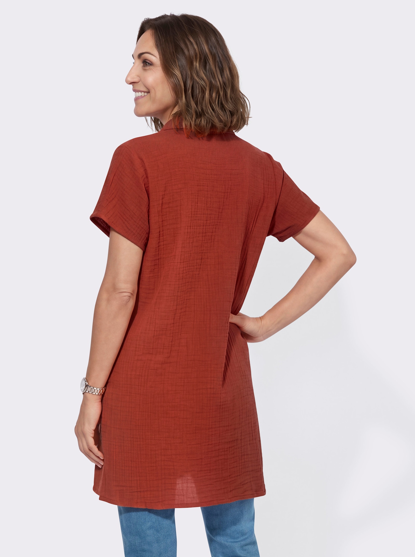 Longbluse mit Knopfleiste - rostrot