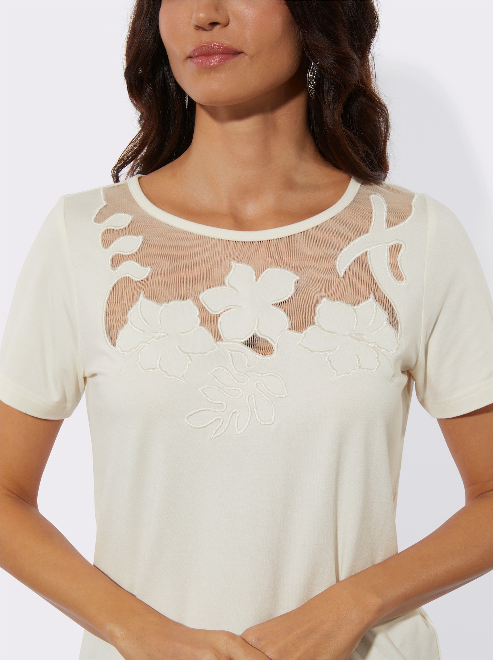 Kurzarmshirt mit Mesh-Einsätzen - champagner