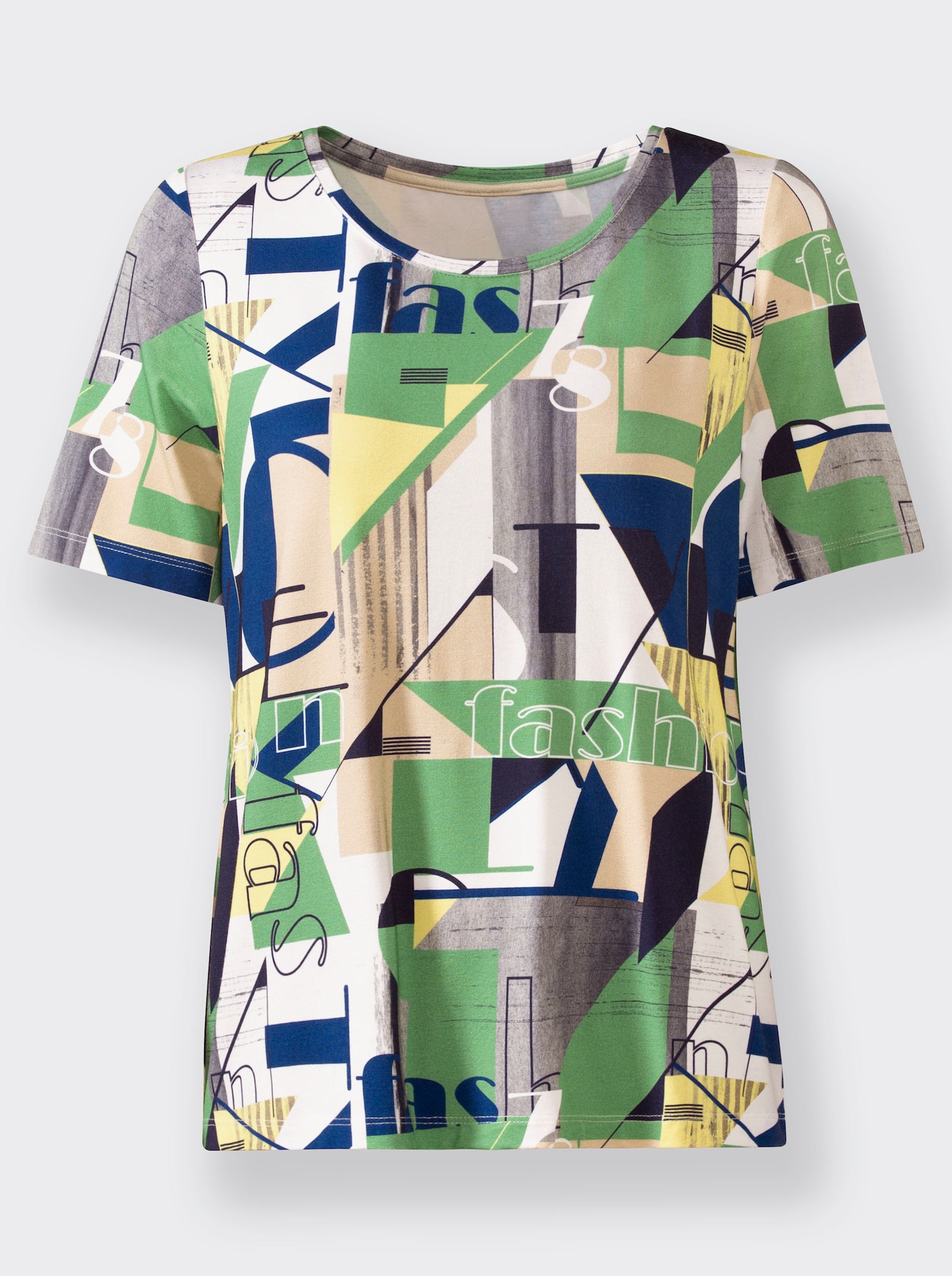 Kurzarmshirt in Viskose-Qualität - nachtblau-apfel-bedruckt