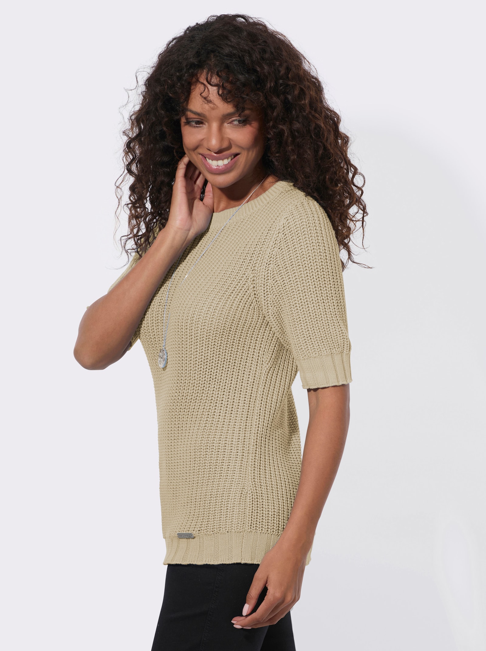 Kurzarmpullover mit Strickmuster - sand